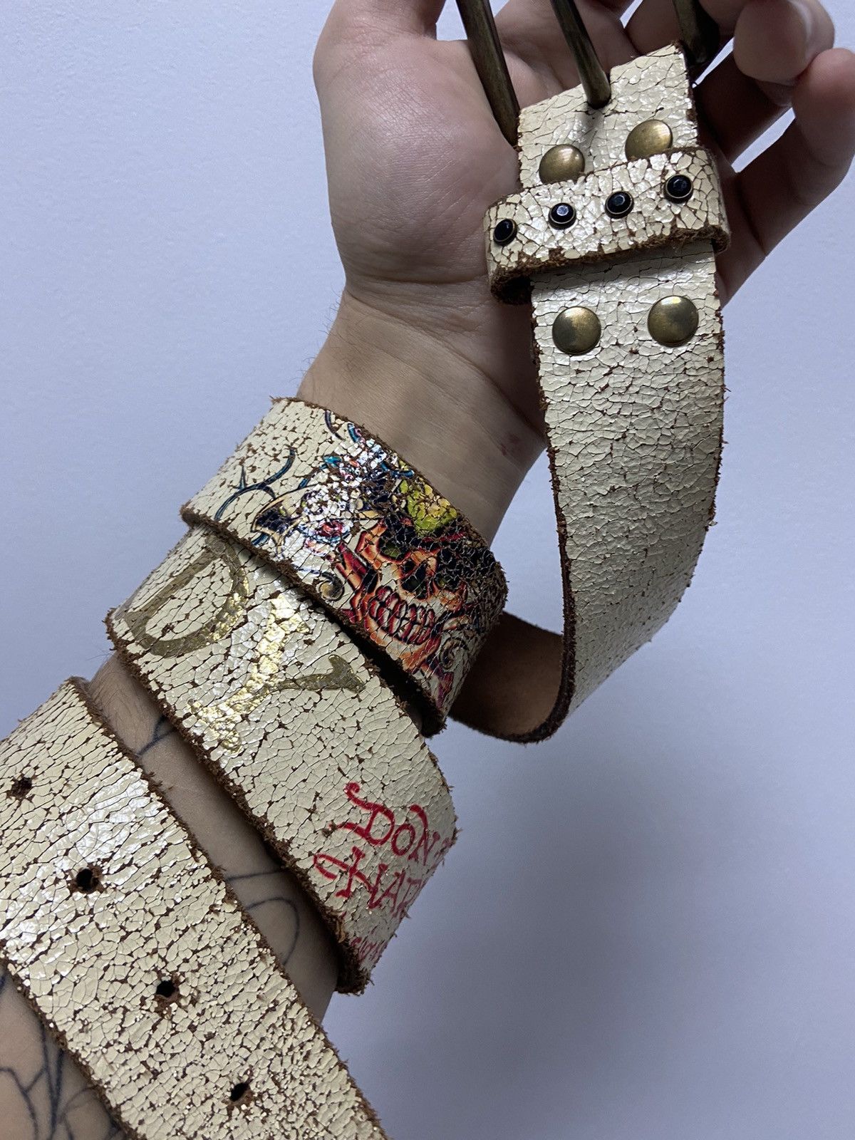 Ed Hardy × Vintage Ed Hardy Vintage All Print Belt Skull Tattoo Y2K leather Size ONE SIZE - 2 Thumbnail