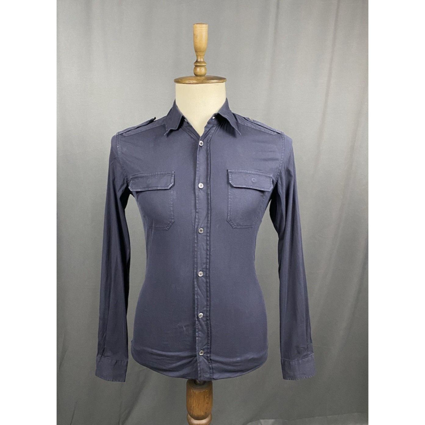 Prada Prada Red Tab Men's Blue Distressed Longsleeve Shirt Size 39 Size US S / EU 44-46 / 1 - 1 Thumbnail