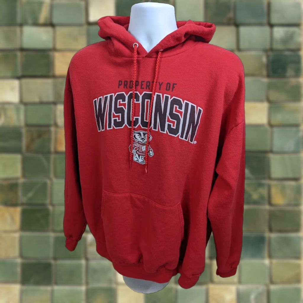 Hanes VINTAGE University Wisconsin Badgers Bucky NCAA Hoodie Sweatshirt Mens XL Red Nike Size US XL / EU 56 / 4 - 1 Thumbnail