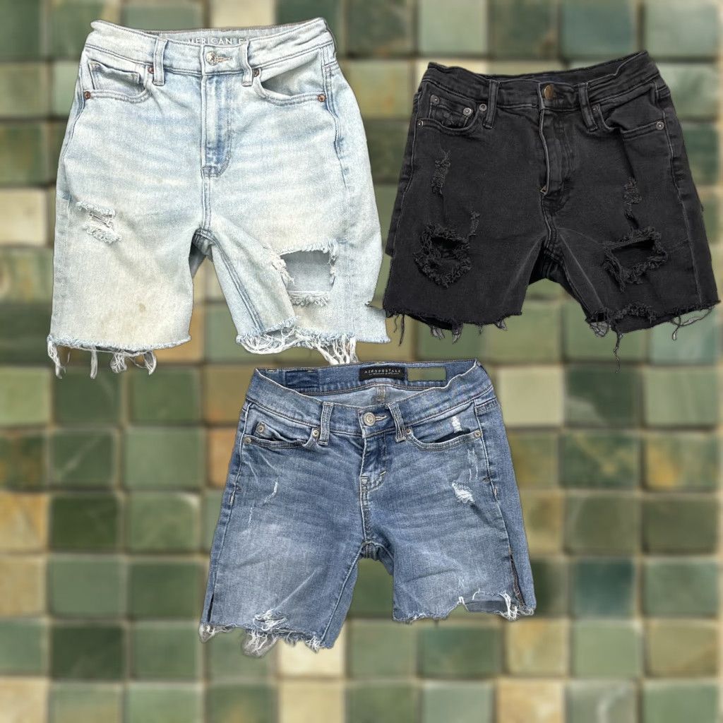 VINTAGE Denim Jean Shorts Lot 3 Womens 24 Slim Bermuda Grunge Jorts Skate Y2K 90s Retro