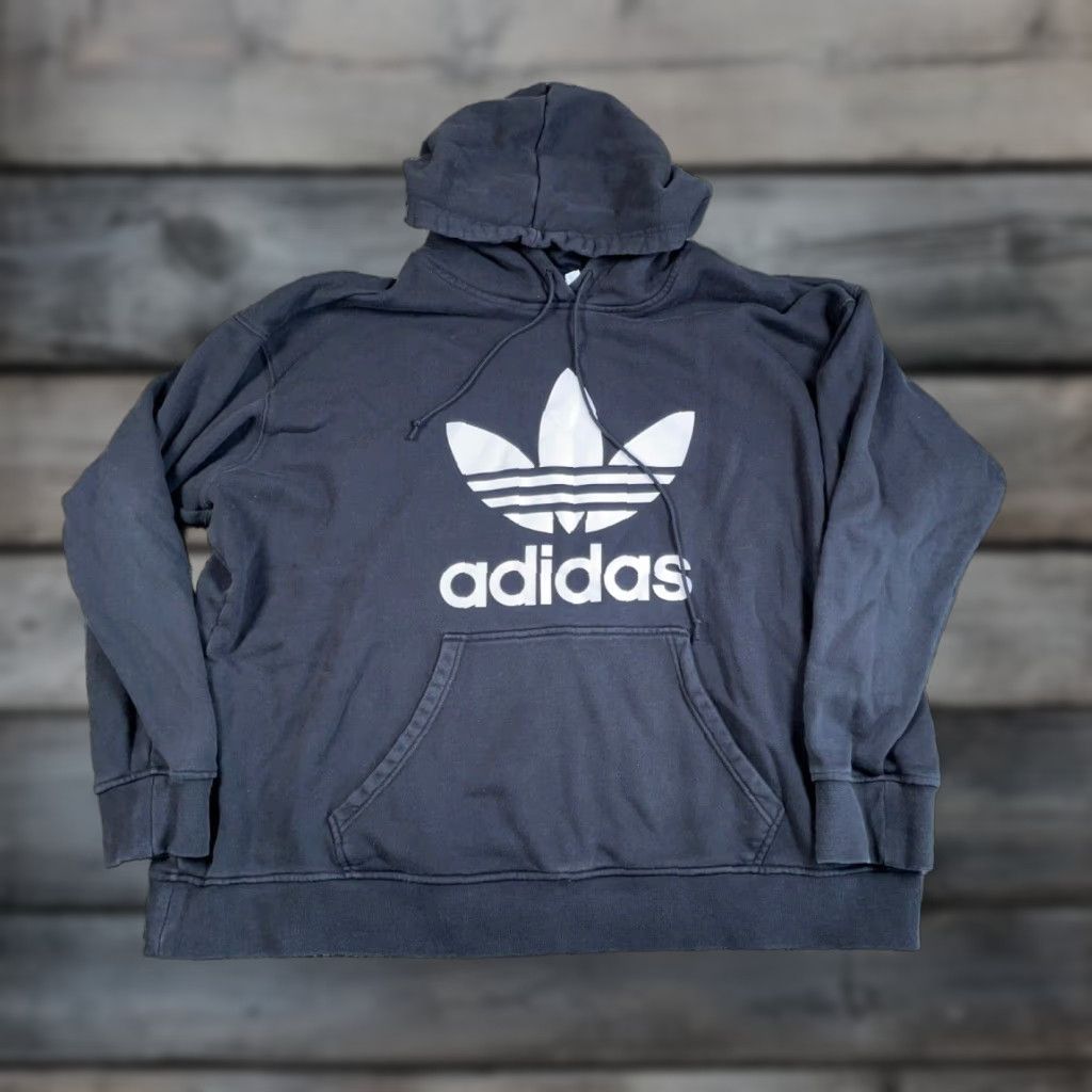 Adidas adidas Hoodie Women 2X Black Trefoil Logo Sweatshirt Drawstring Crew Neck Heavyweight Pullover Activewear Hip Hop Retro Womens Size XXL / US 16-18 / IT 52-54 - 1 Thumbnail