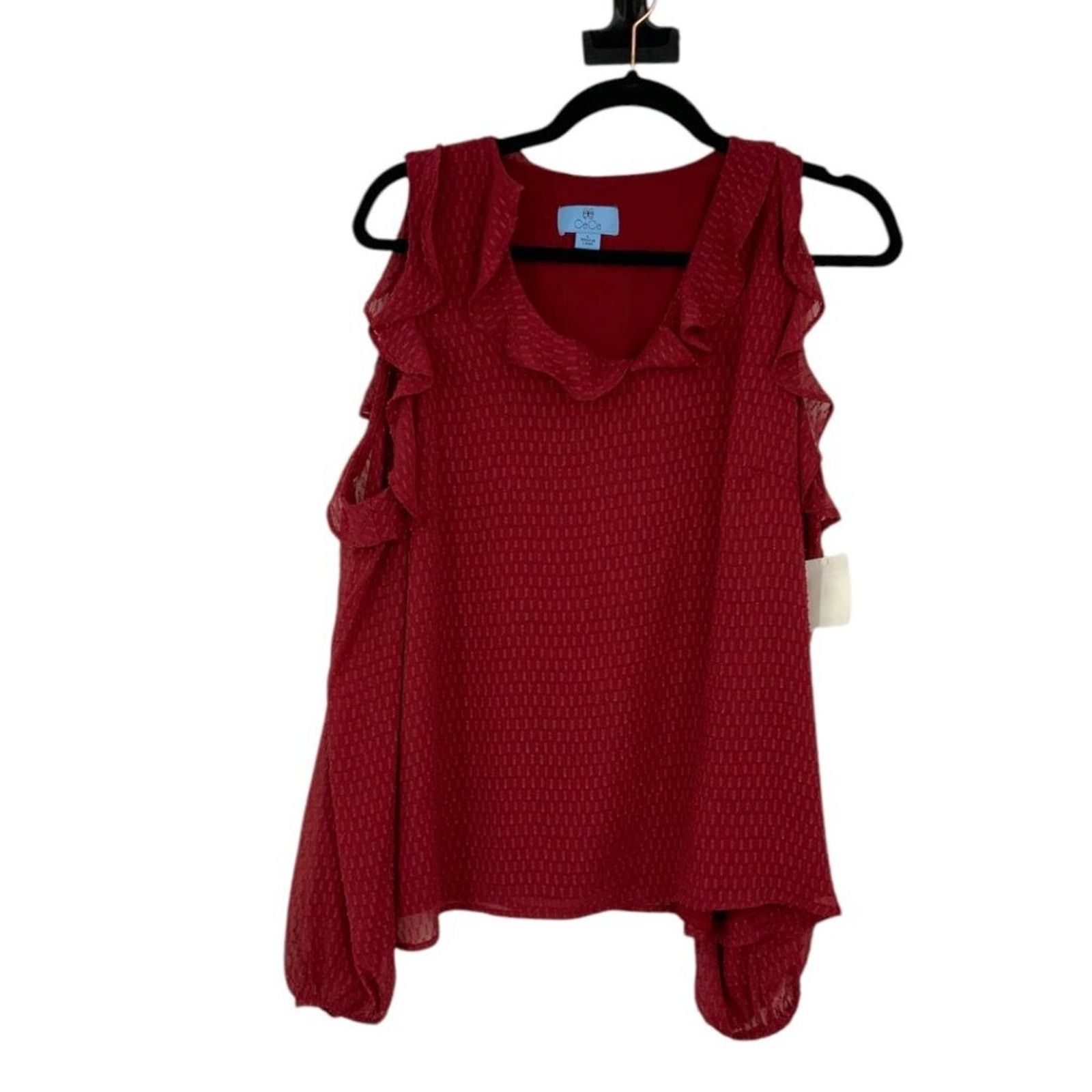 Other CeCe Ruffled Clip Dot Blouse Red Size Large NWOT $89 MSRP Size L / US 10 / IT 46 - 3 Thumbnail
