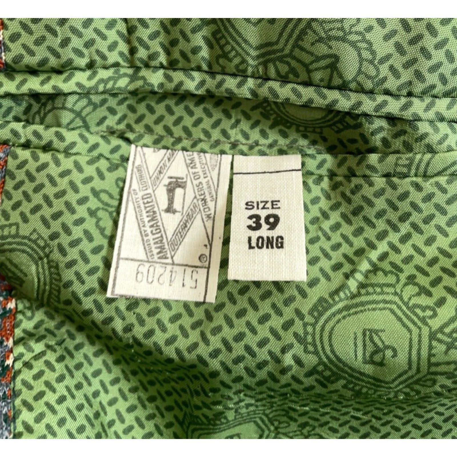 Vintage VTG 70s Plaid Pattern Leisure Suit Jacket Men's 39 Long Gray Wide Lapel USA Made Size 40R - 4 Thumbnail