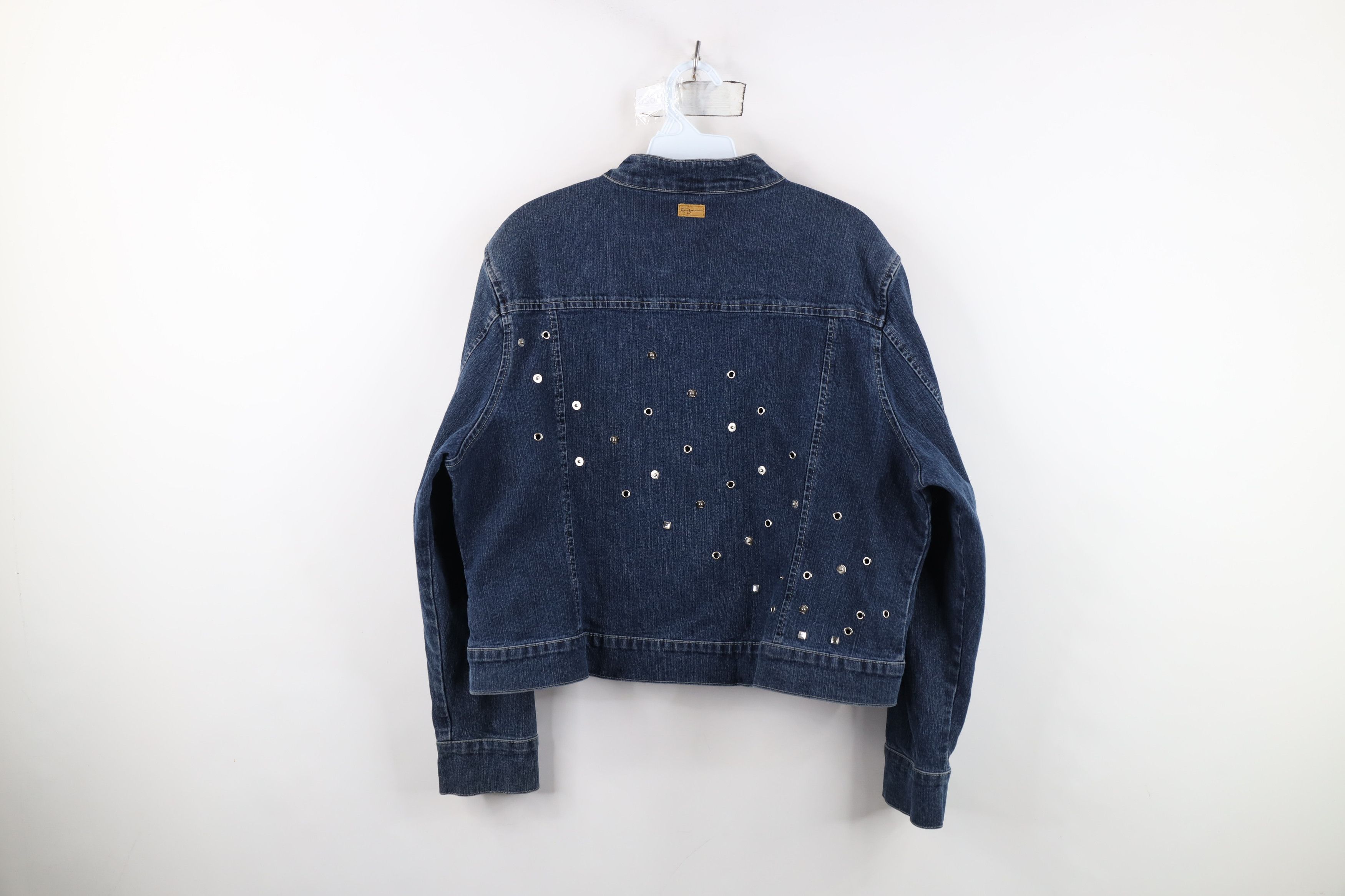 Fubu Vintage 90s Y2K FUBU Cropped Sequin Denim Jean Bomber Jacket Size XXL / US 16-18 / IT 52-54 - 14 Thumbnail