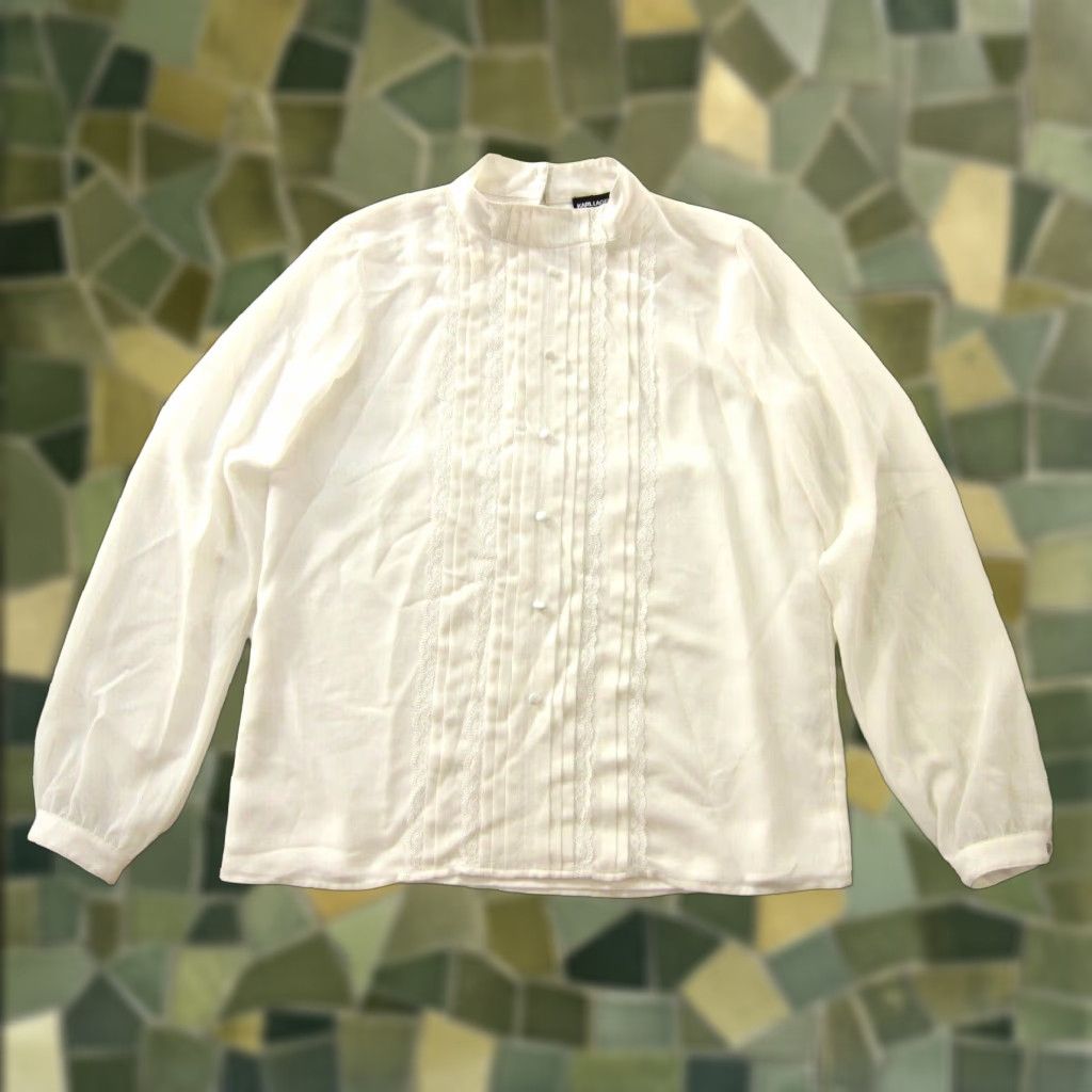 Karl Lagerfeld Karl Lagerfeld Paris White Lace Long Sleeve Blouse Small Mock Neck Button Shirt Womens Size S / US 4 / IT 40 - 1 Thumbnail