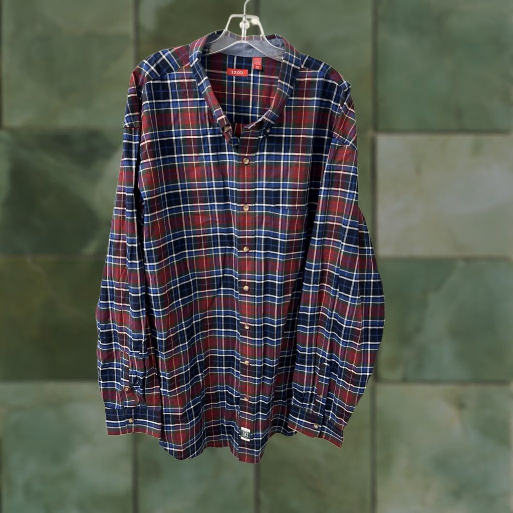 Izod IZOD Shirt Mens 3XL Midnight Blue Heritage Tartan Plaid Button Down L/S NWT Size US XXL / EU 58 / 5 - 1 Thumbnail