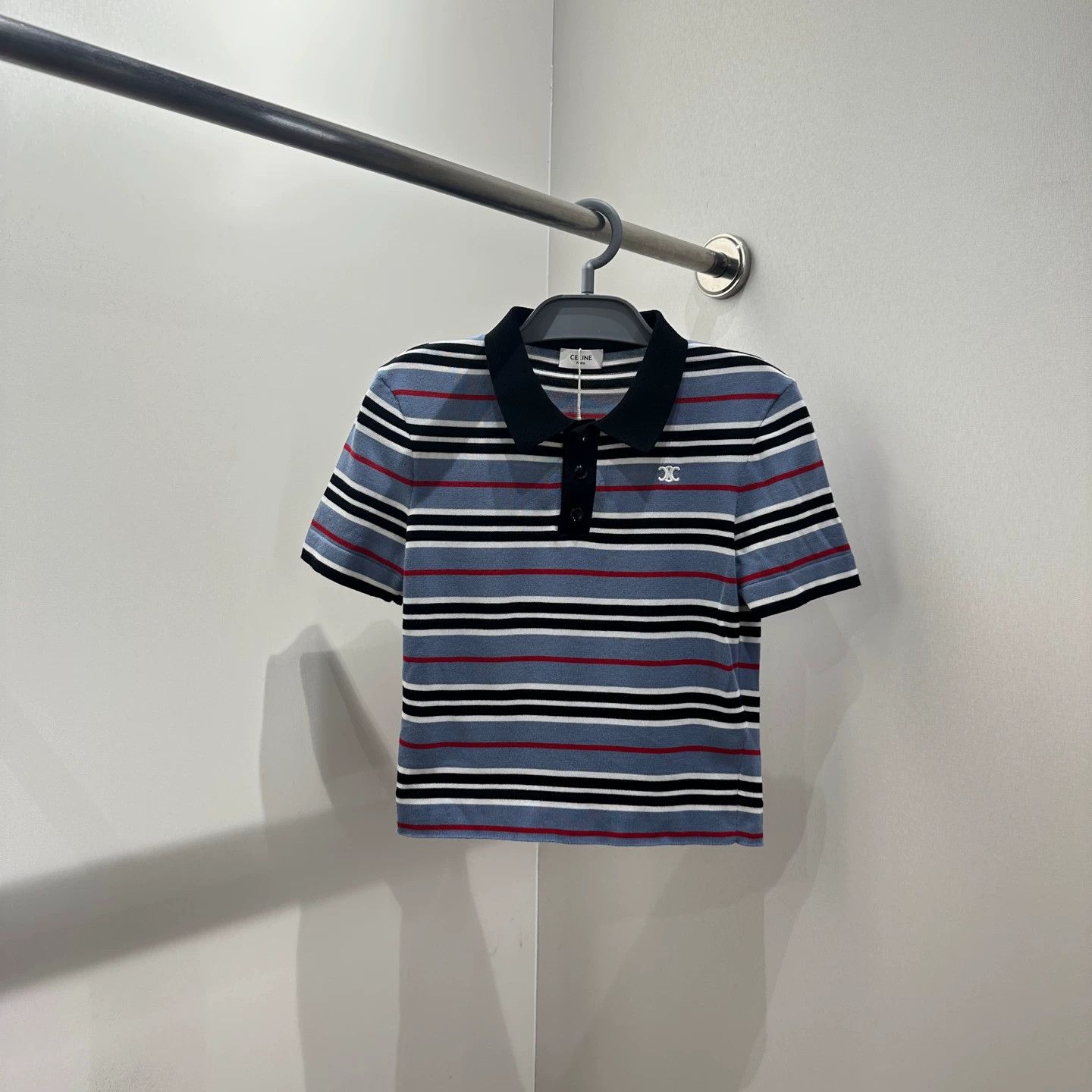 Celine Triomphe Logo Stripe Polo S Cotton feb448