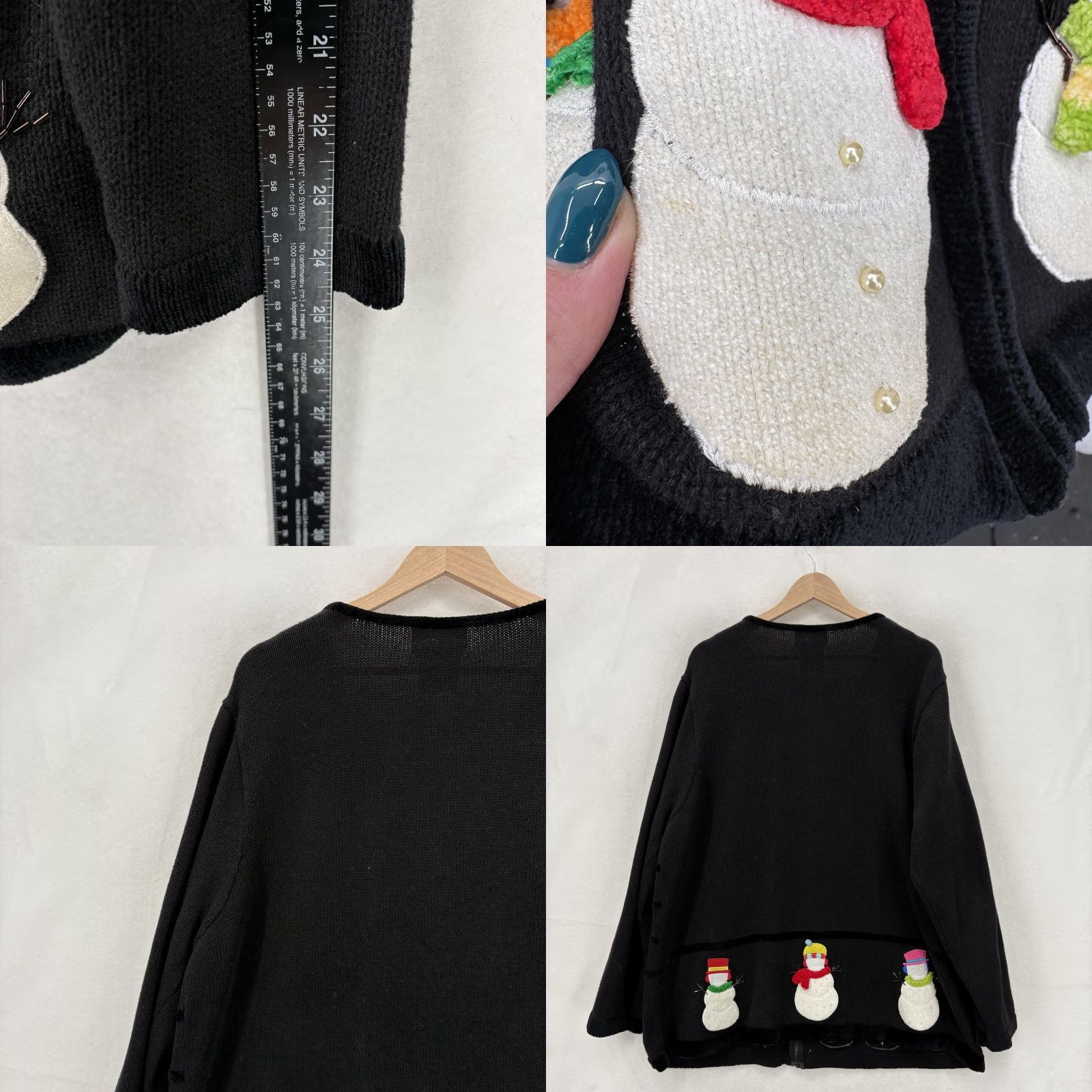 Quacker Factory VINTAGE The Quacker Factory Sweater Womens 2X Black Full Zip Snowman Embellished Size XXL / US 16-18 / IT 52-54 - 8 Thumbnail