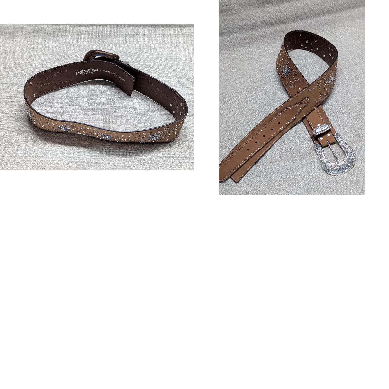Vintage VINTAGE Nocona belt western belt 34 rhinestone studded leather brown 2.5" buckle Men Boys Mens Size 34 - 9 Thumbnail