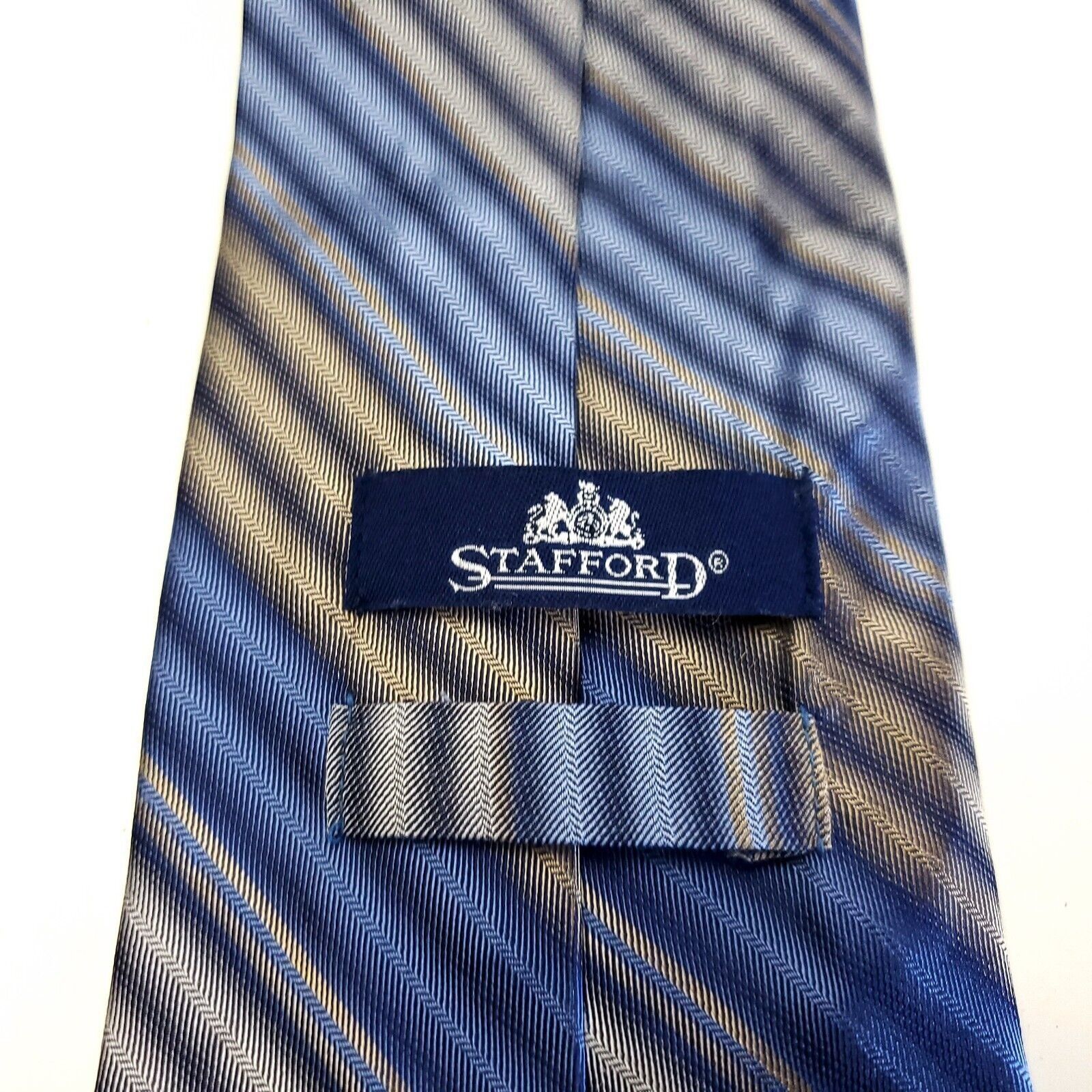 Stafford Stafford Blue Beige Striped Woven Short Wide Silk Tie Size ONE SIZE - 3 Thumbnail