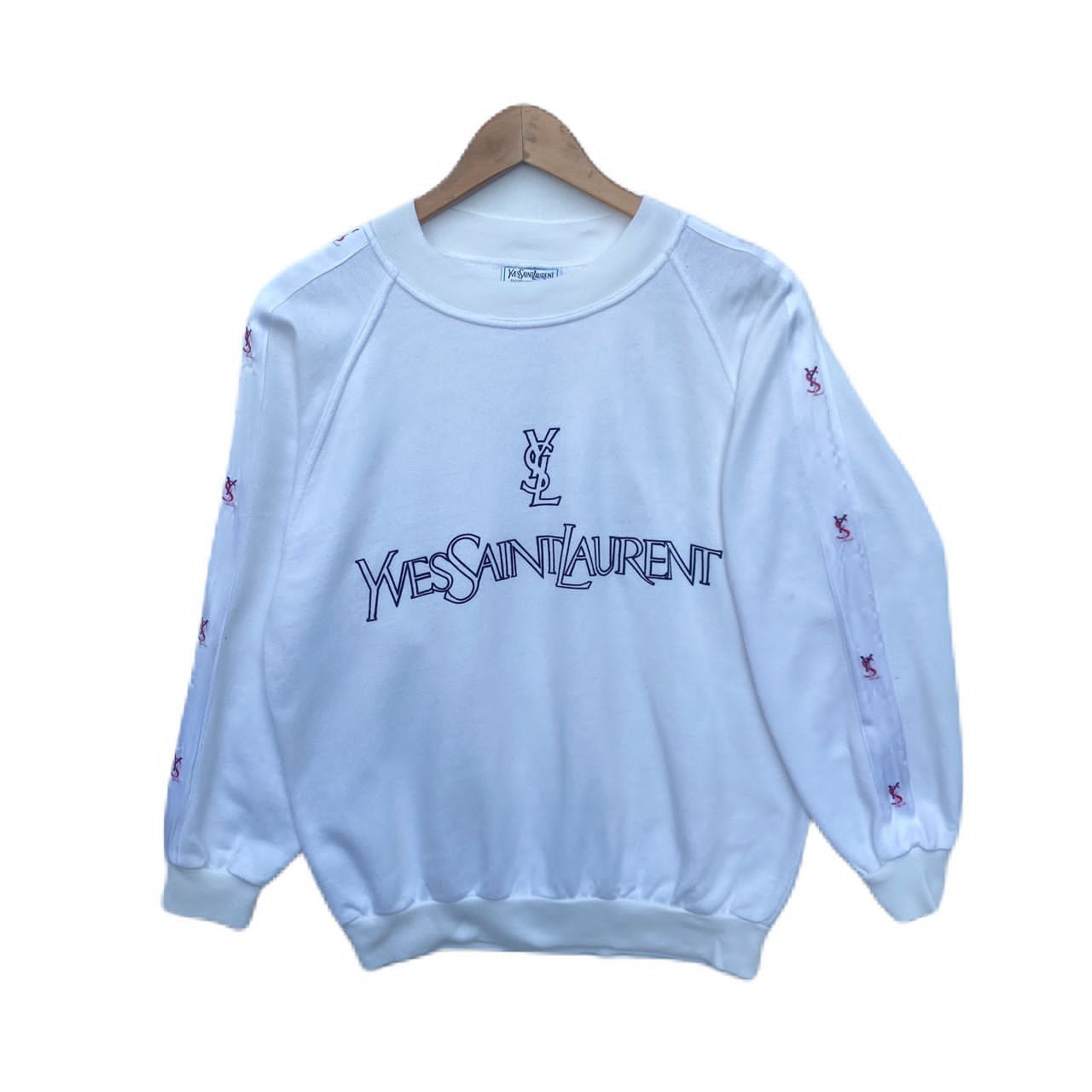 VTG YVES SAINT LAURENT SWEATSHIRT MEDIUM PULLOVER SIDETAPE