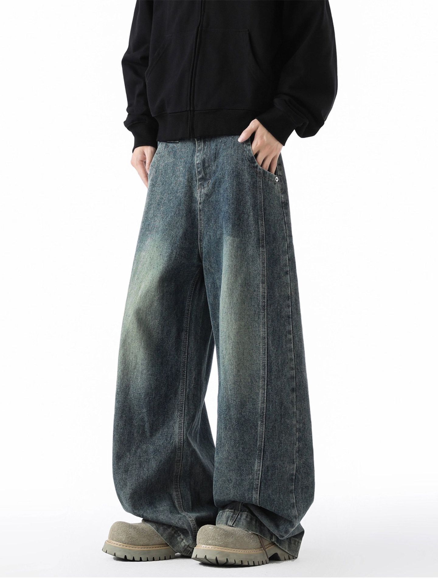 Japanese Brand Men's loose straight-leg washed retro wide-leg jeans Size US 32 / EU 48 - 4 Thumbnail