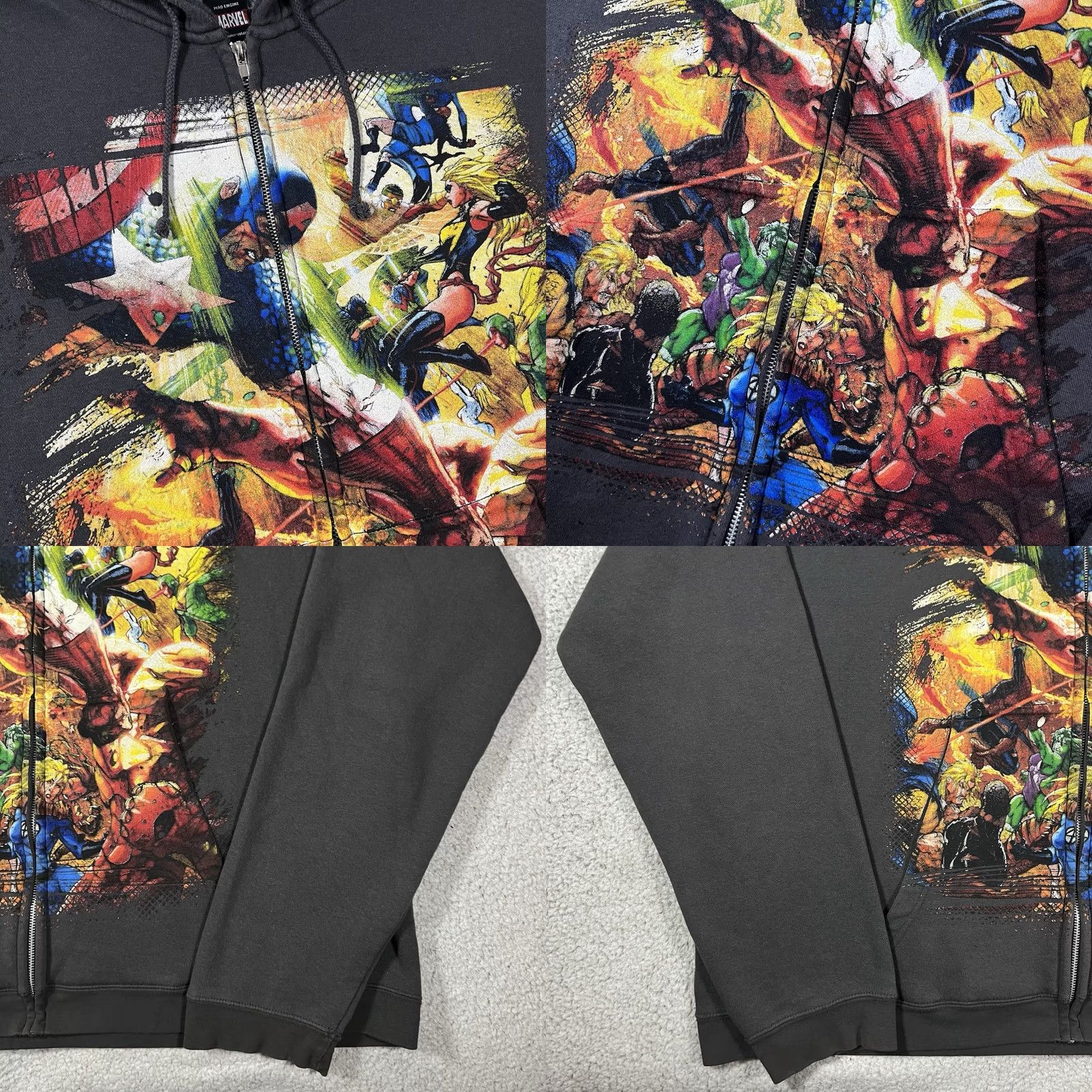 Mad Engine VINTAGE Marvel Hoodie Mens 3XL Full Zip Gray Mad Engine Civil War 90s Comics Movie Graphic Print Hooded Zipper Pockets Size US XXL / EU 58 / 5 - 8 Thumbnail