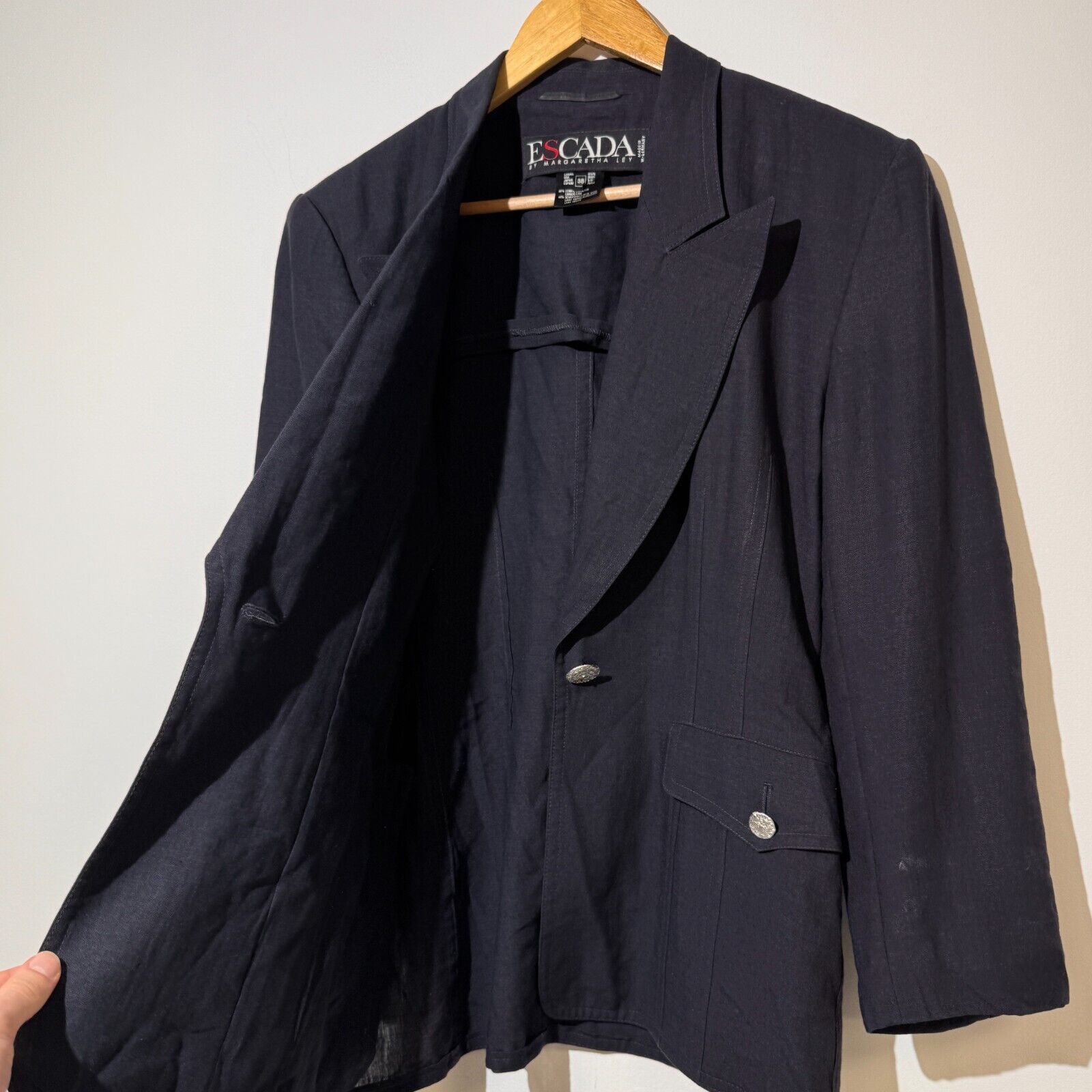 Escada × Vintage Escada Margaretha Navy Linen Wool Blazer Jacket Size 38 IT Size US L / EU 52-54 / 3 - 13 Thumbnail