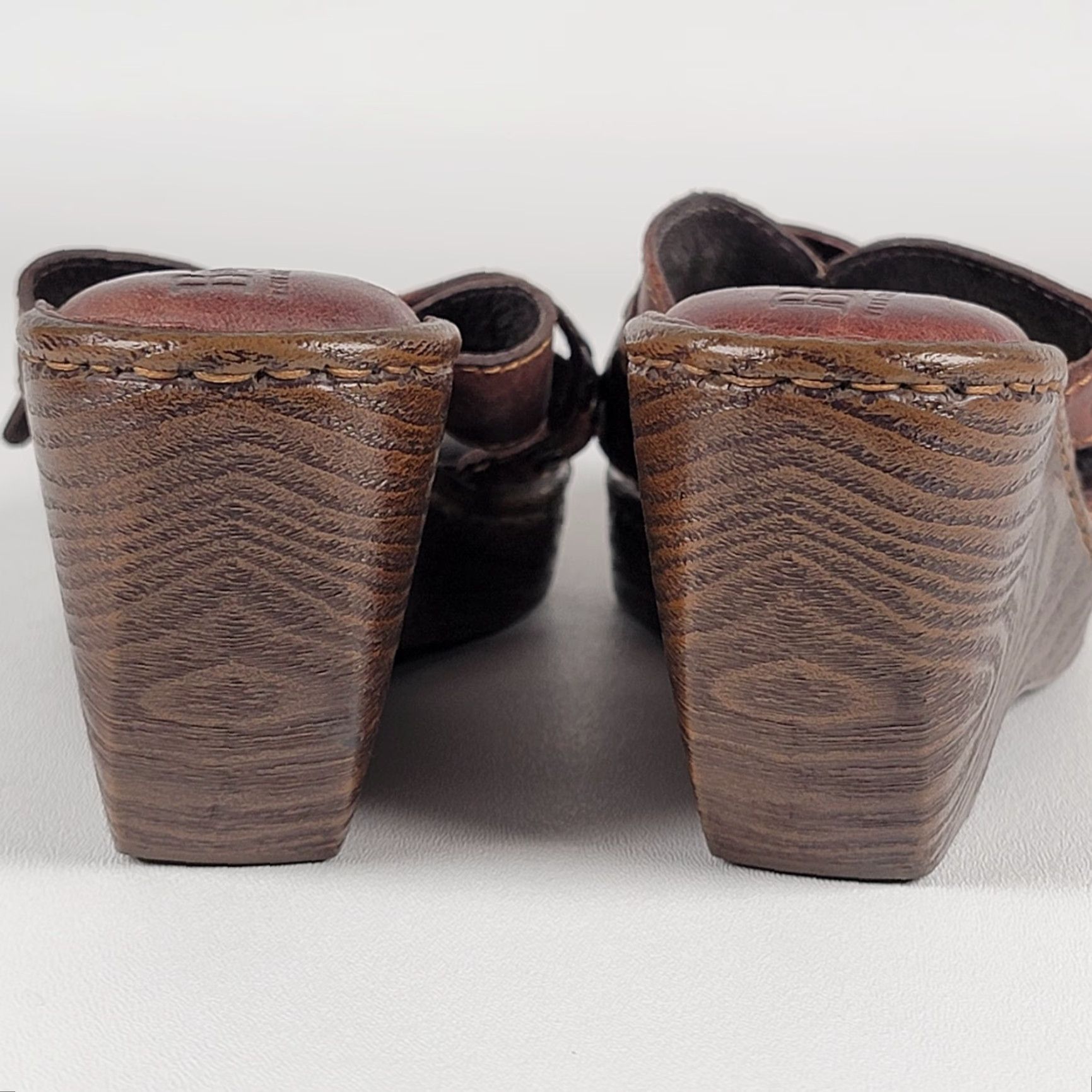 Born Born Brown Leather Criss Cross Studs Buckle Wedge Slide Sandals 38/ 7 US Size US 7 / IT 37 - 6 Thumbnail