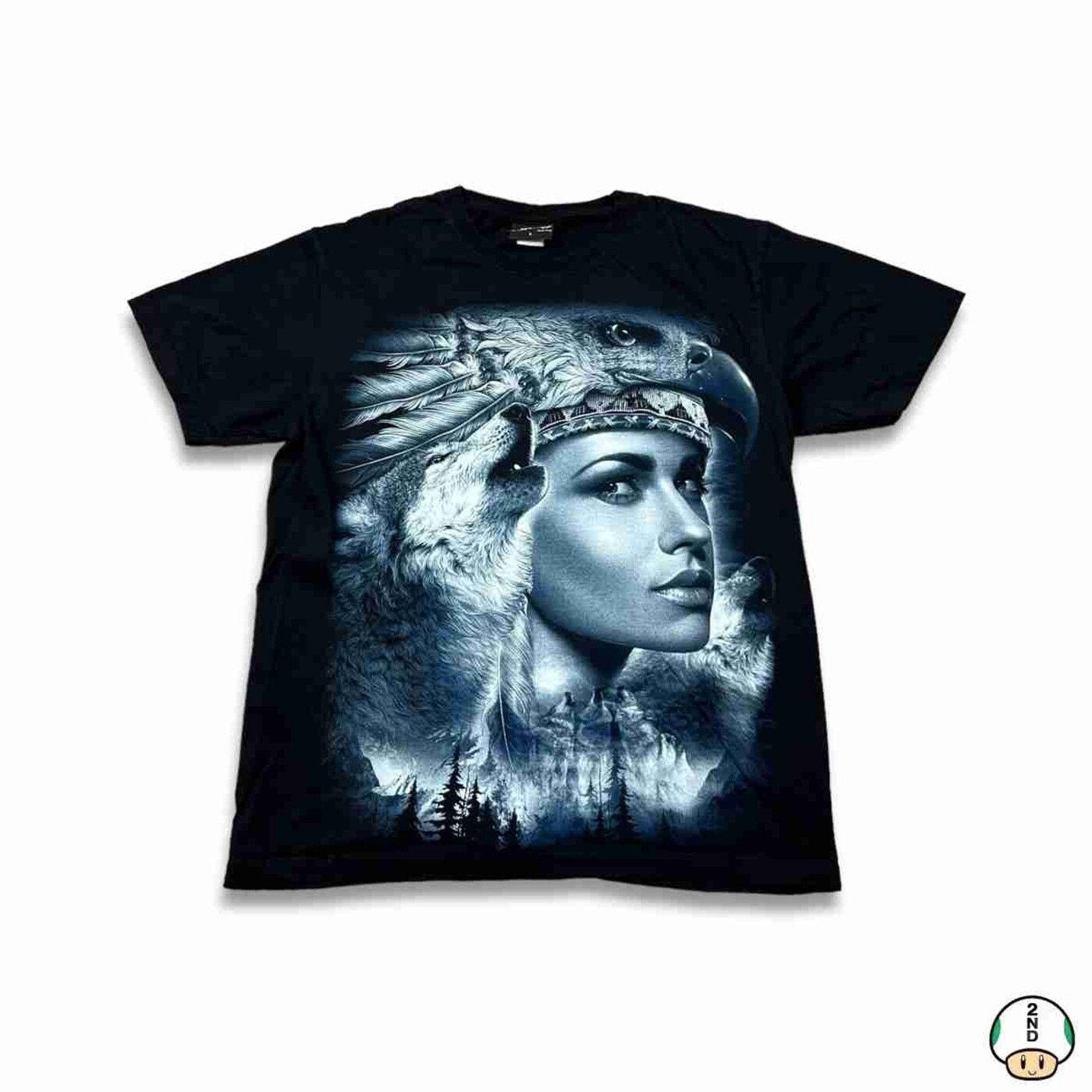 Native × Vintage Vintage Native American Wolf T Shirt Double Side Animal Tee Size US L / EU 52-54 / 3 - 1 Thumbnail