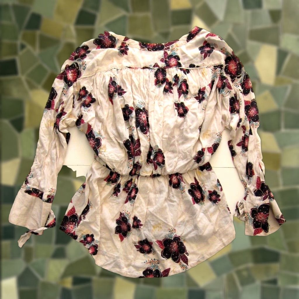 Free People Free People Blouse Pink Yellow Floral V-Neck Long Tunic Sleeve S-M 100% Rayon Womens Shirt Size S / US 4 / IT 40 - 1 Thumbnail