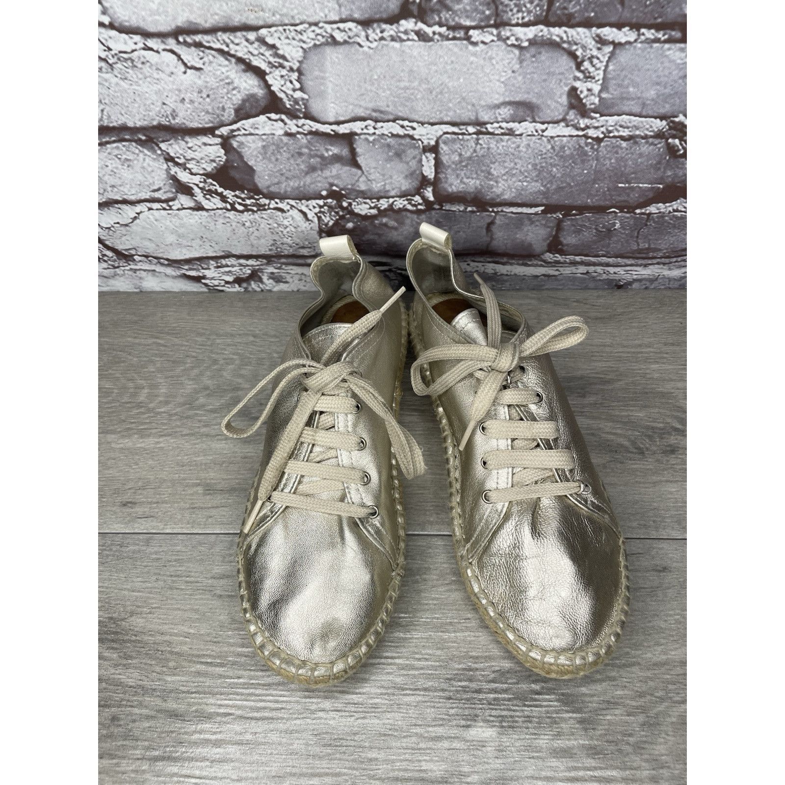 Other Maypol Silver Leather Espadrilles Casual Lace Up Shoes Women Size US 7.5 / IT 37.5 - 10 Thumbnail