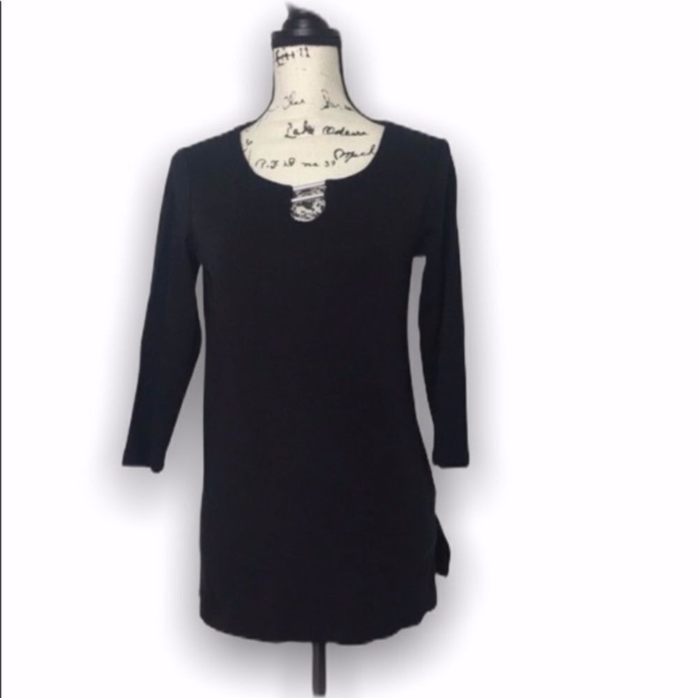 Other Karen Scott Black 3/4 Sleeve Top | XS | Silver Bar Neckline Size XS / US 0-2 / IT 36-38 - 1 Thumbnail