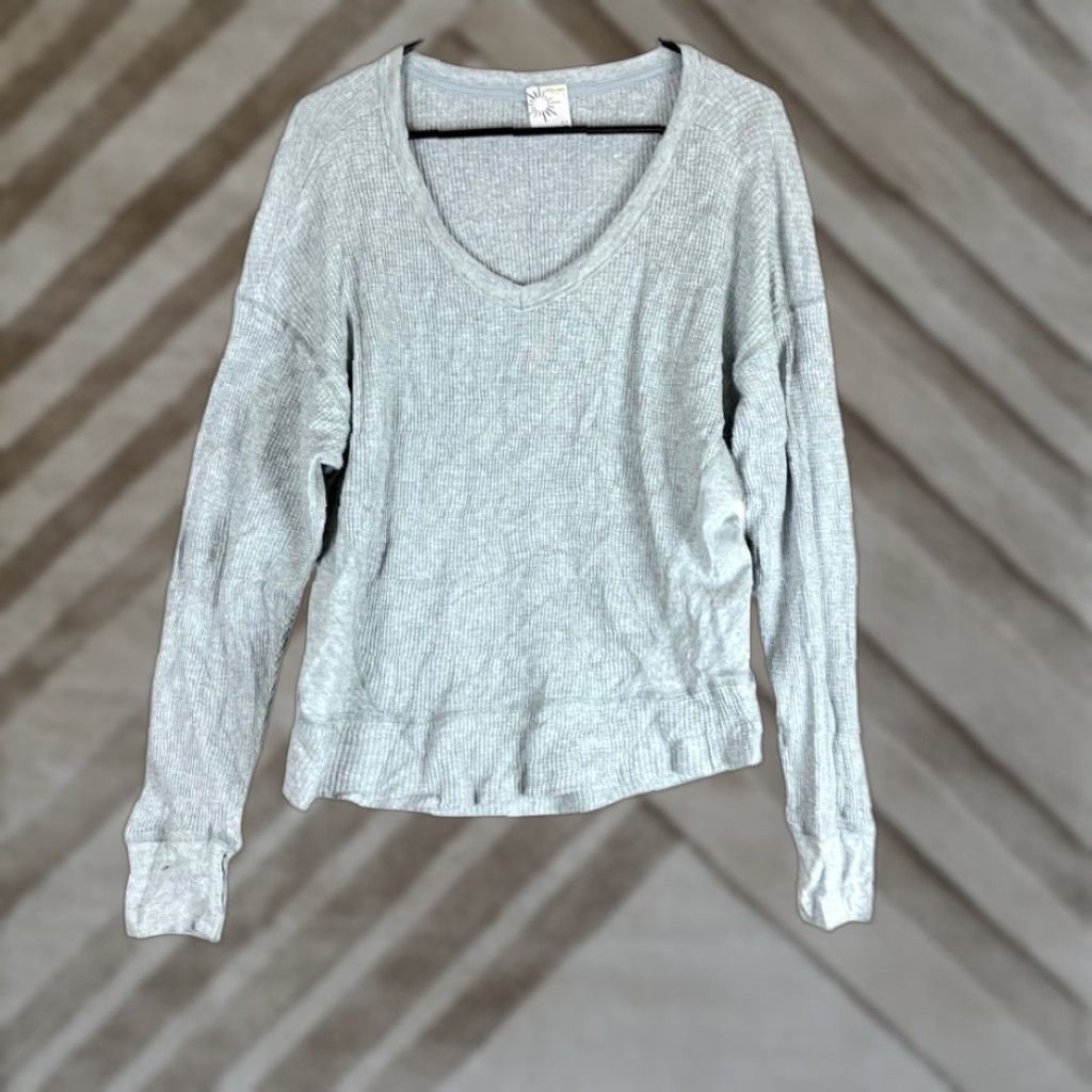 Vintage Aerie OFFLINE Womens Shirt Gray Waffle V Neck Long Sleeve Stretch S Size S / US 4 / IT 40 - 1 Thumbnail