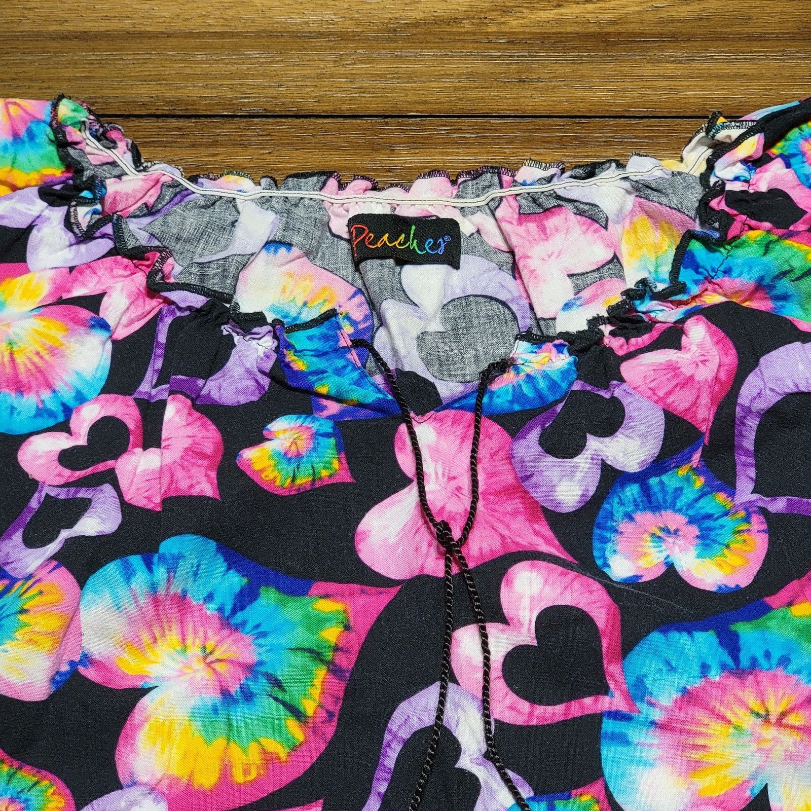 Other Peaches Psychedelic Hearts Scrub Blouse w/ Tie Neck -Size XS Size XS / US 0-2 / IT 36-38 - 2 Thumbnail
