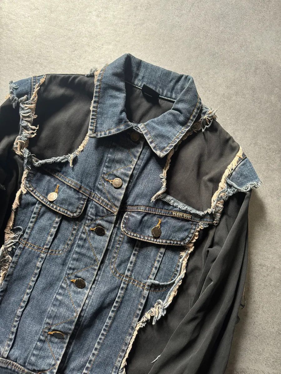 Designer × Vintage 2000s Plein Sud Distressed Hybrid Denim Jacket Size XS / US 0-2 / IT 36-38 - 7 Thumbnail