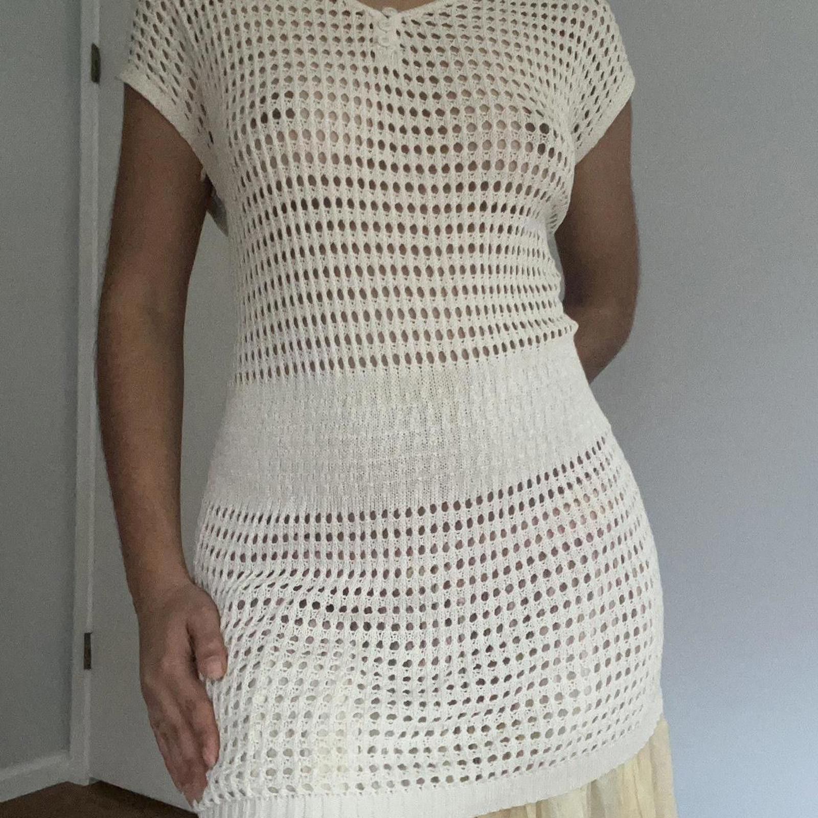 Paradise White knitted short sleeve dress top #knitwear Size L / US 10 / IT 46 - 1 Thumbnail