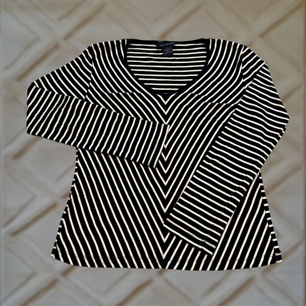 Vintage The Limited Top Womens Large Black Cream Chevron V-Neck Long Sleeve Cotton Knit Size L / US 10 / IT 46 - 1 Thumbnail