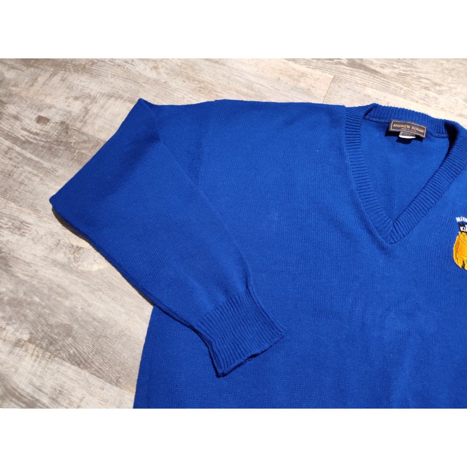 Vintage VINTAGE Andrew Rohan Men’s Sweater Pullover Long Sleeve V-Neck Mirth is King Mason Logo Blue XL Made in USA Size US XL / EU 56 / 4 - 5 Thumbnail