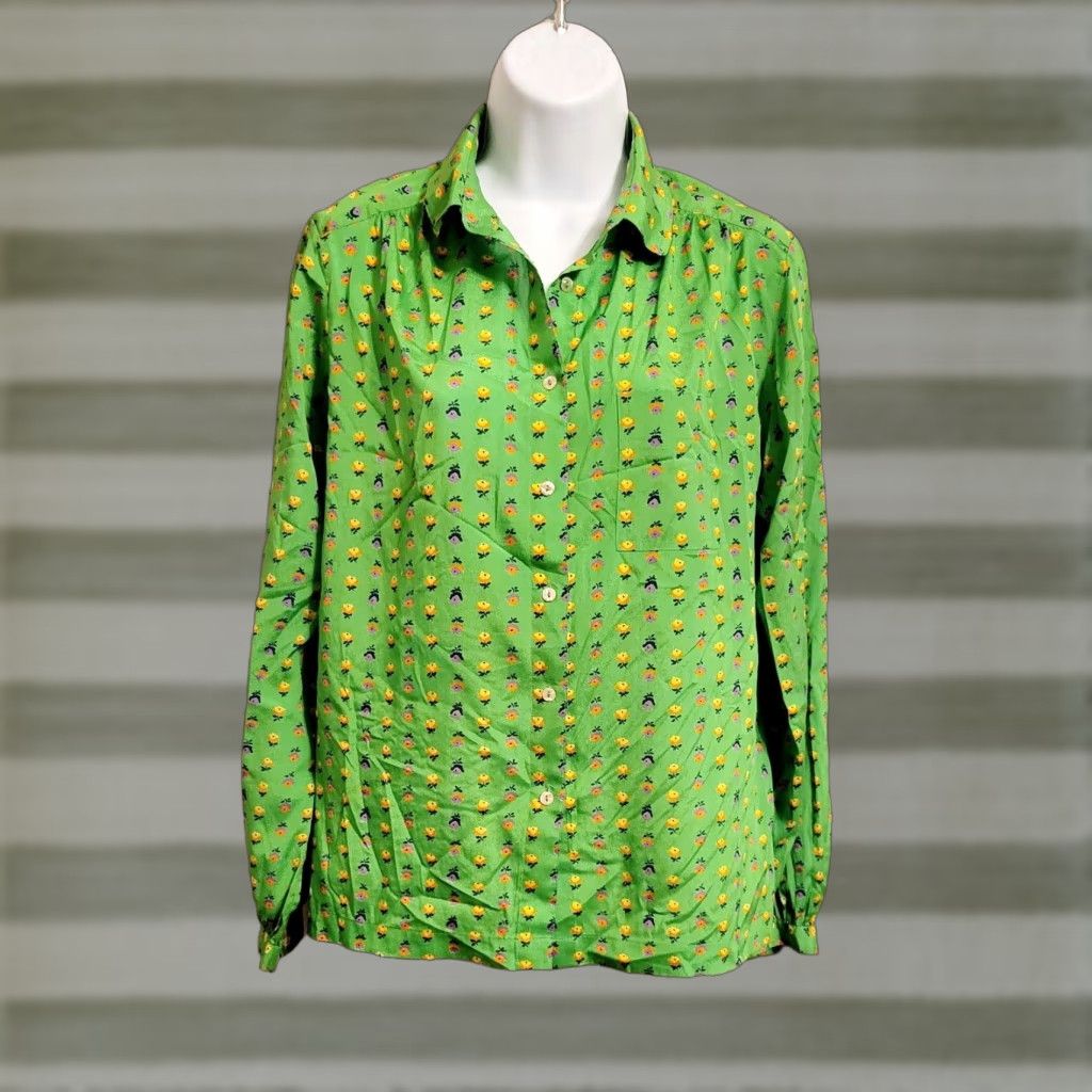 Liz Claiborne VINTAGE Liz Claiborne Shirt 12 Adult Regular Green Floral 1970s Silky Polyester Womens Size XL / US 12-14 / IT 48-50 - 1 Thumbnail