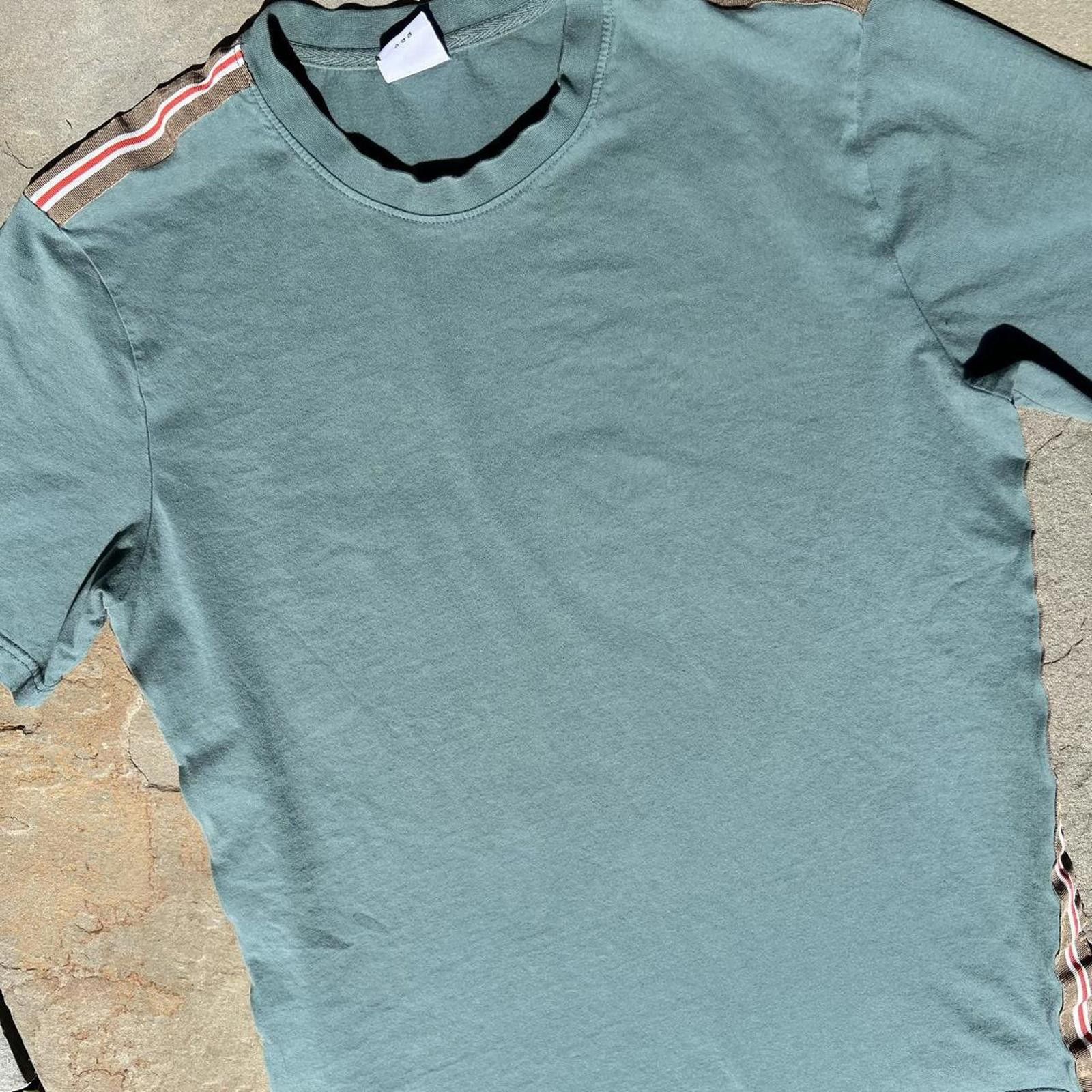 Urban Outfitters Pale Teal Stripe Taping T-shirt Size US M / EU 48-50 / 2 - 2 Thumbnail