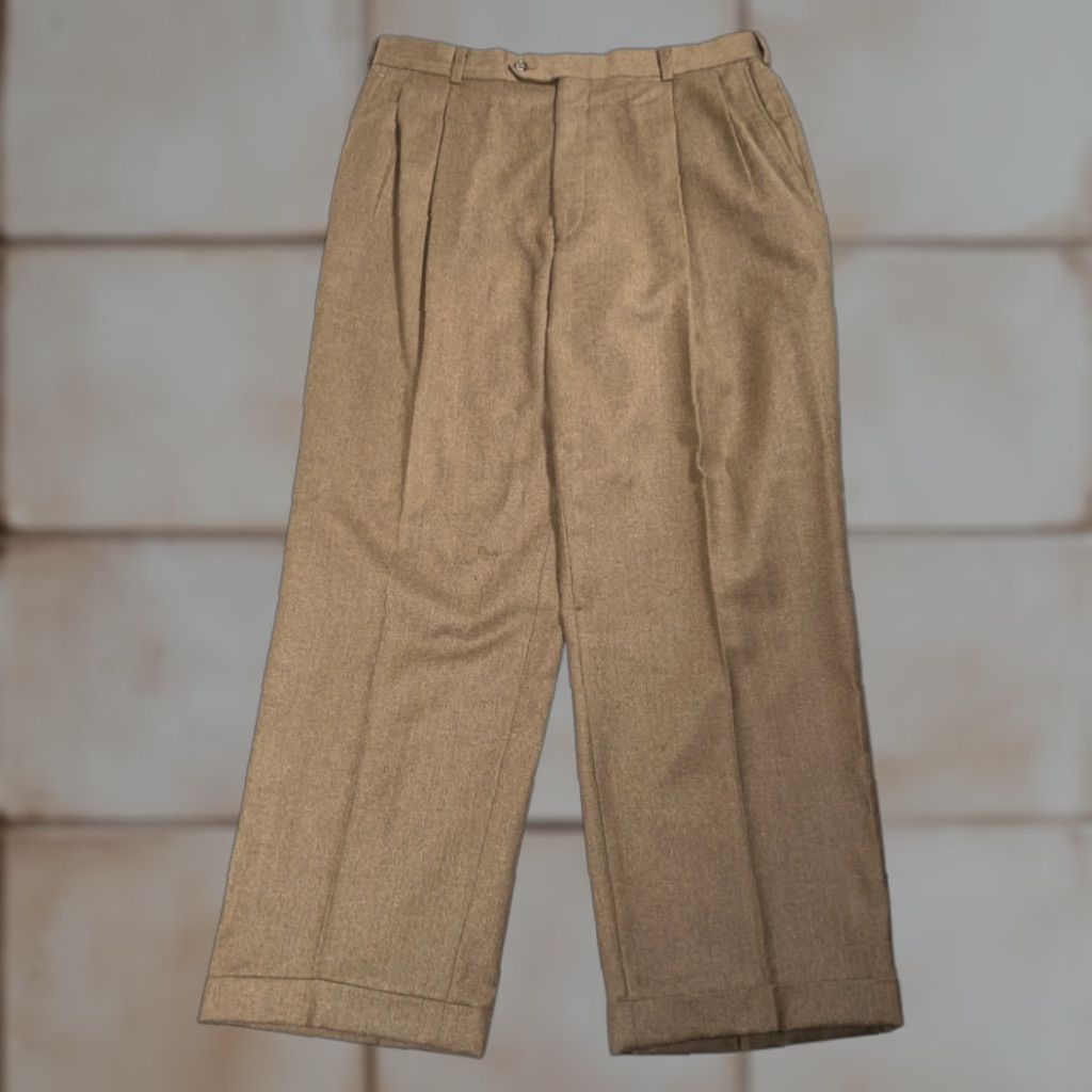 Hart Schaffner Marx VINTAGE Hart Schaffner Marx Dress Pants Mens 35x29 Brown Wool USA 80s Straight Pleated Cuffed Front Zip Button Hook & Eye Pockets - Men - Regular Size US 35 - 1 Thumbnail