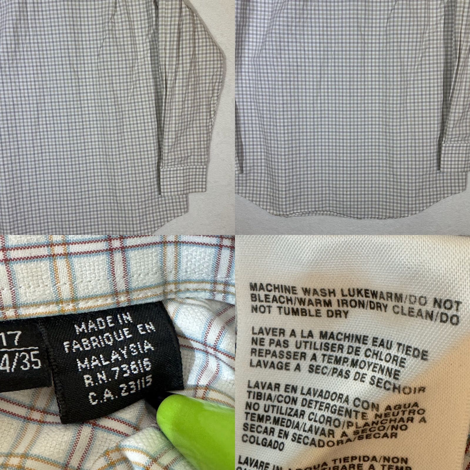 Hugo Boss VINTAGE Hugo Boss Dress Shirt White Gray Plaid 17 neck 34-35 sleeve Long Sleeve Mens Size 34R - 9 Thumbnail