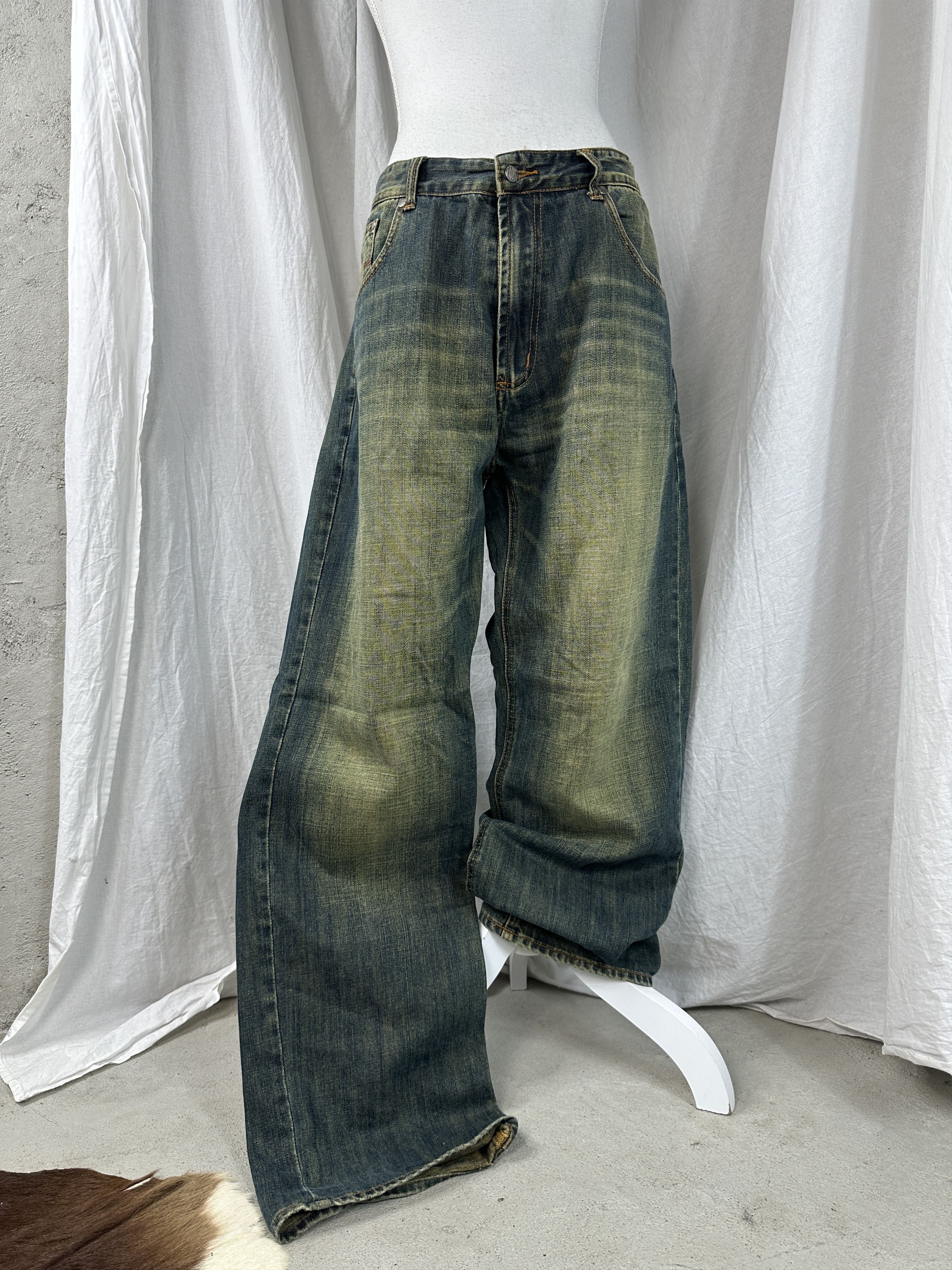Vintage Vintage Denim Rotten Green Wide Leg Baggy Y2K Jeans Size 25" / US 0 / IT 36 - 1 Thumbnail
