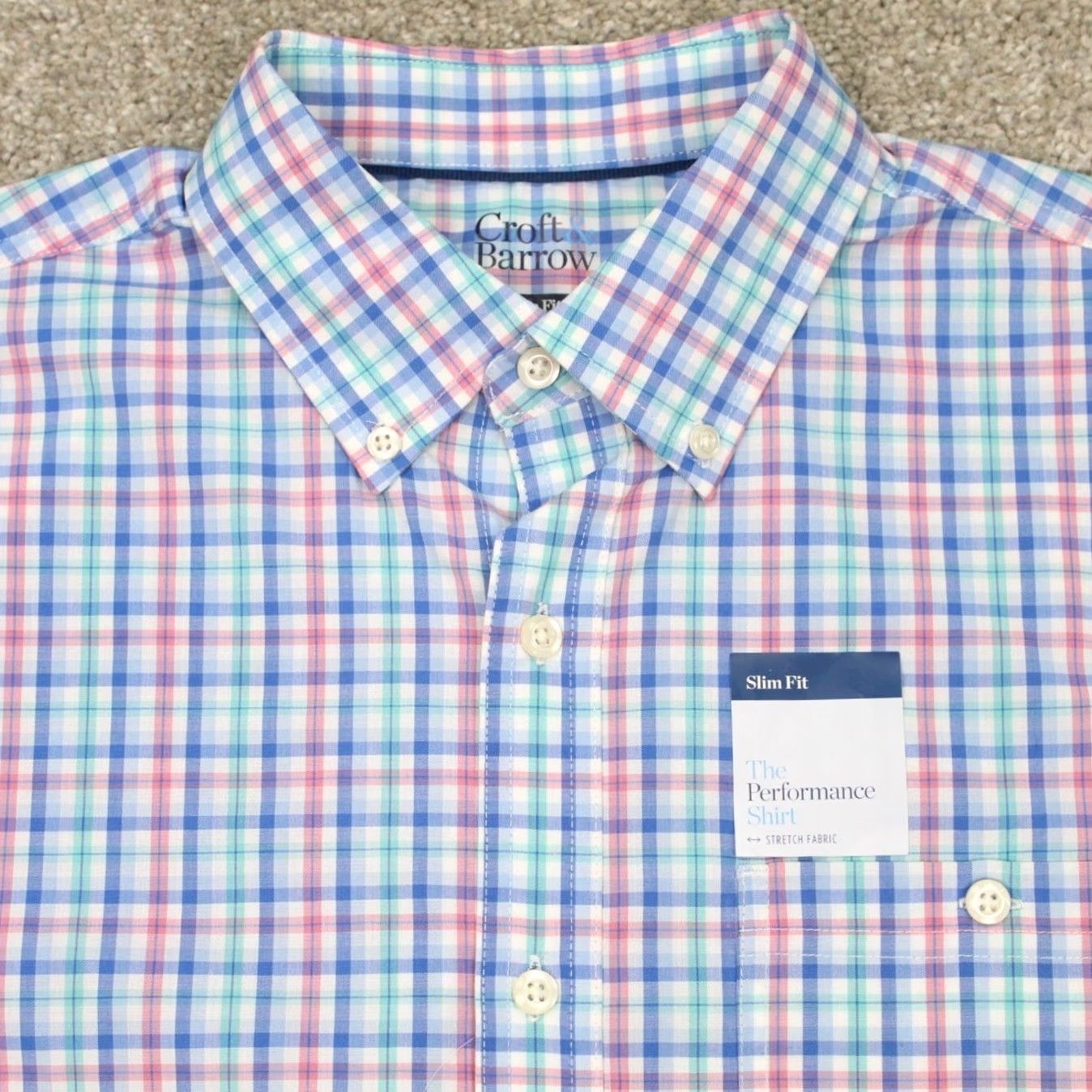 Croft & Barrow Croft & Barrow Shirt Mens Small Blue/Pink Slim Fit Long Sleeve Button-Up Shirt Size US S / EU 44-46 / 1 - 7 Thumbnail