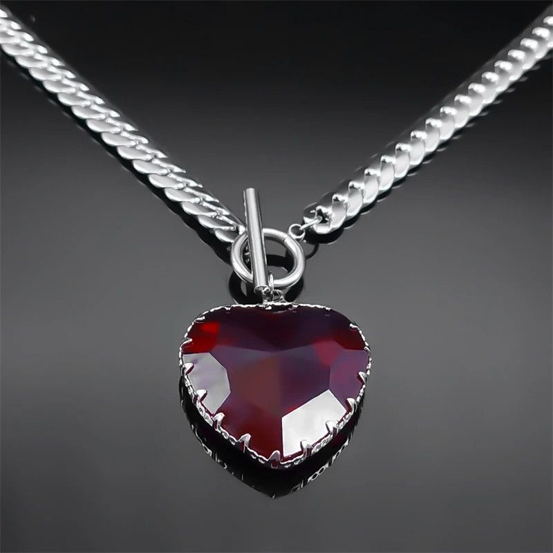 Jewelry Goth Punk Red Heart Glass Pendant Charms Necklace Size ONE SIZE - 5 Thumbnail
