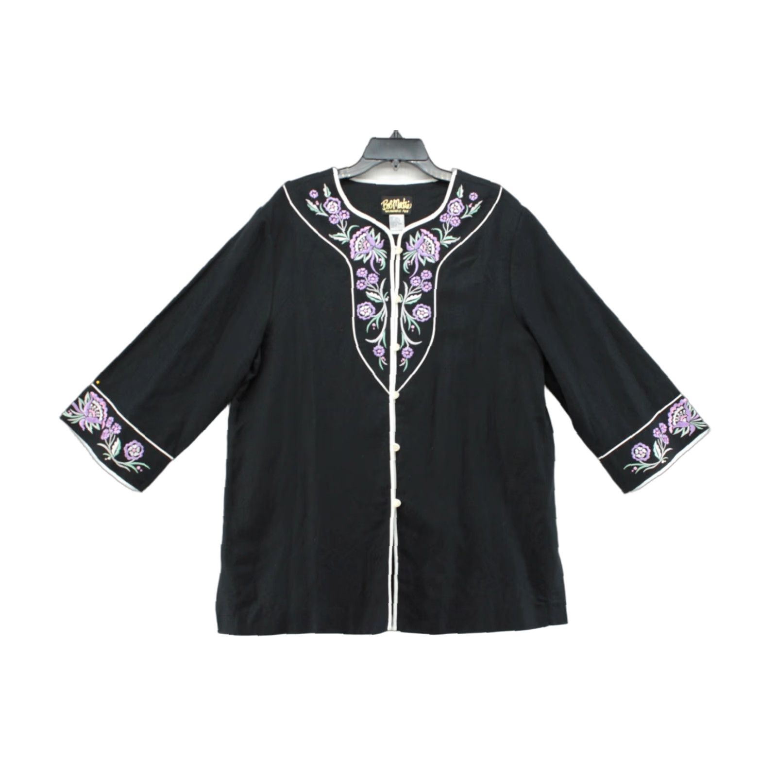 Bob Mackie VINTAGE Bob Mackie Wearable Art Womens Large Jacket Black Embroidered Linen Blend Size L / US 10 / IT 46 - 1 Thumbnail