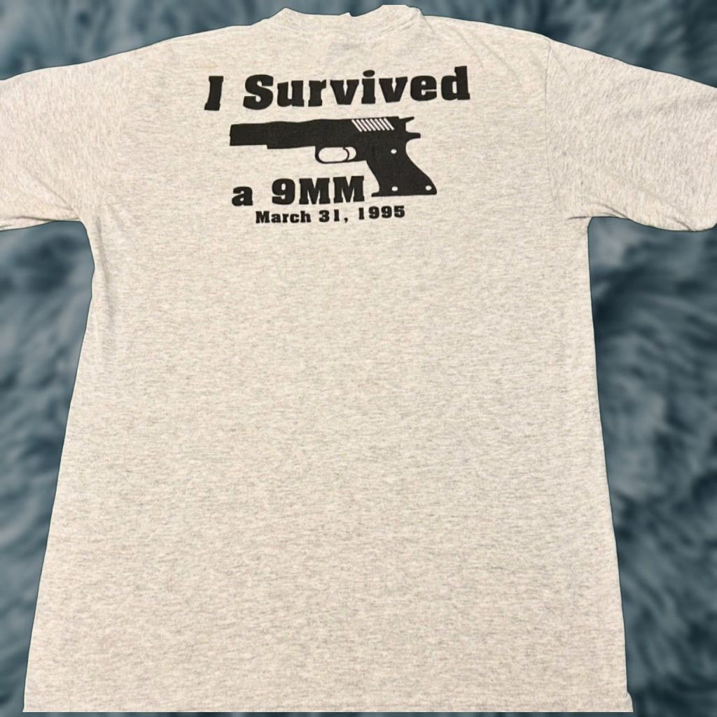 Vintage VINTAGE 90s I Survived A 9MM Shooting VTG Shirt Mens Size Medium Gray 90s Hip Hop Humor Punk Grunge Size US M / EU 48-50 / 2 - 1 Thumbnail