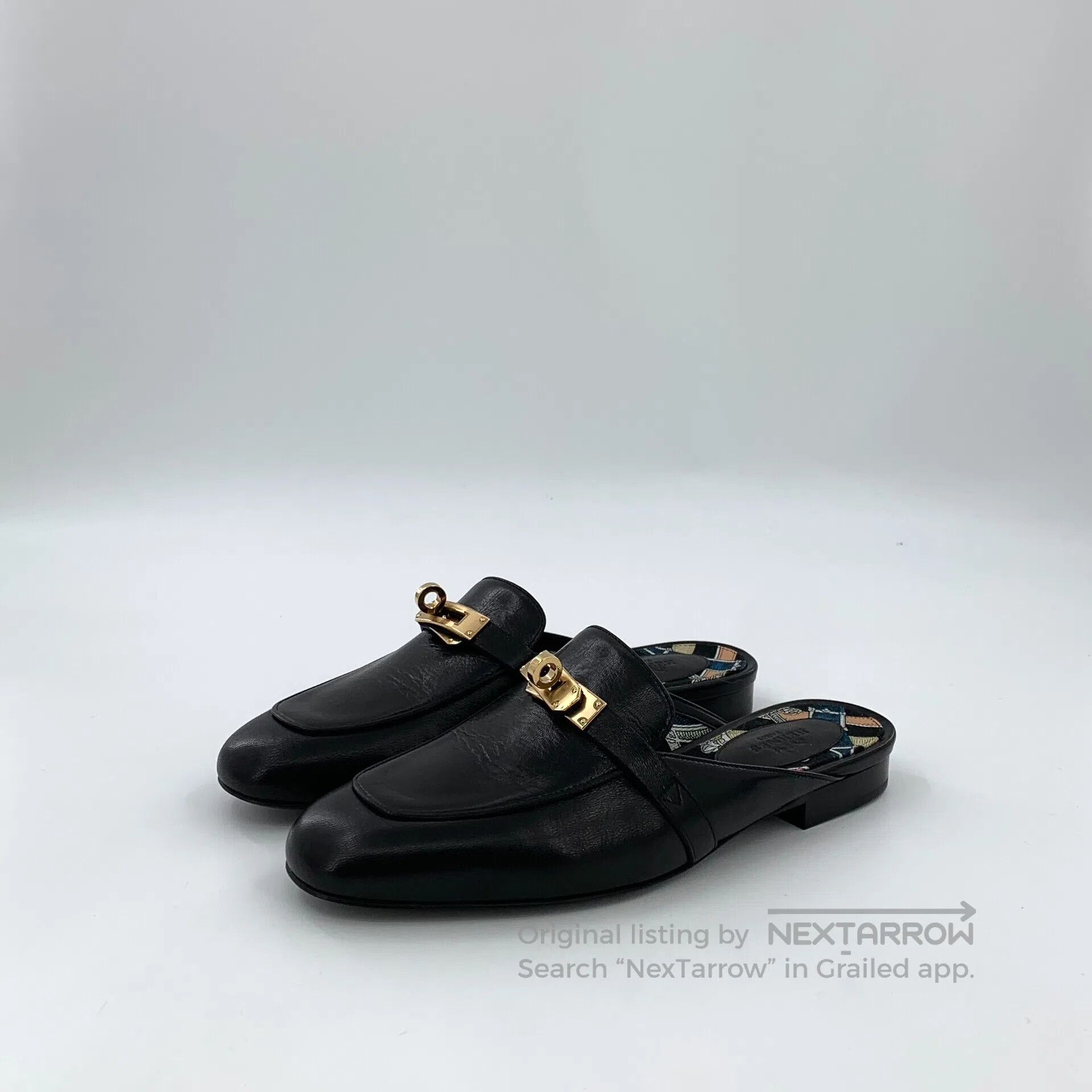 Hermes Hermes Black Leather Round Toe Casual Flat Mule Slippers| Size US 5.5 / IT 35.5 - 1 Thumbnail