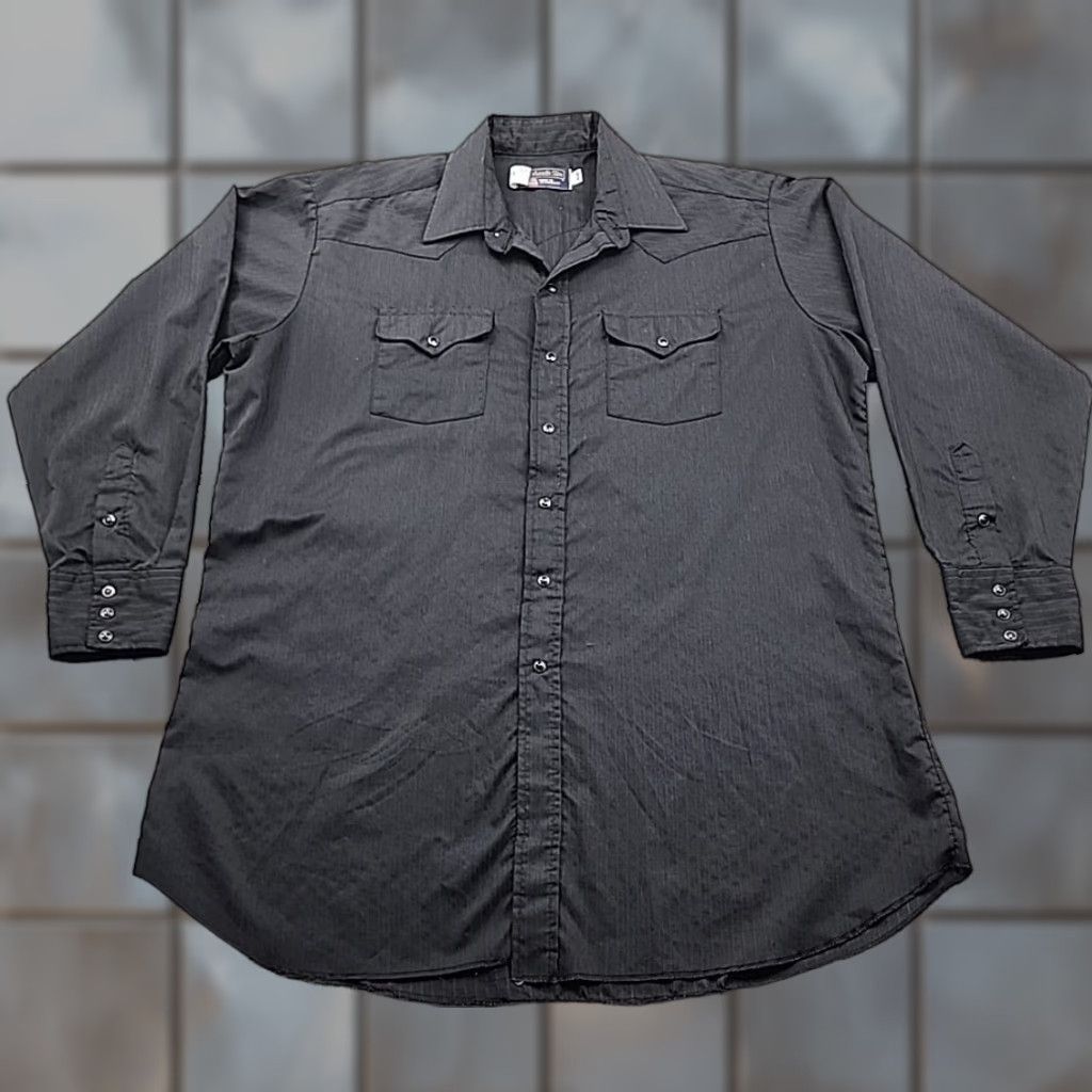 Vintage VINTAGE Panhandle Slim Pearl Snap Shirt 18-36 Black Striped Western USA Made Cowboy Shirt Mens Regular 100% Cotton Size US XXL / EU 58 / 5 - 1 Thumbnail