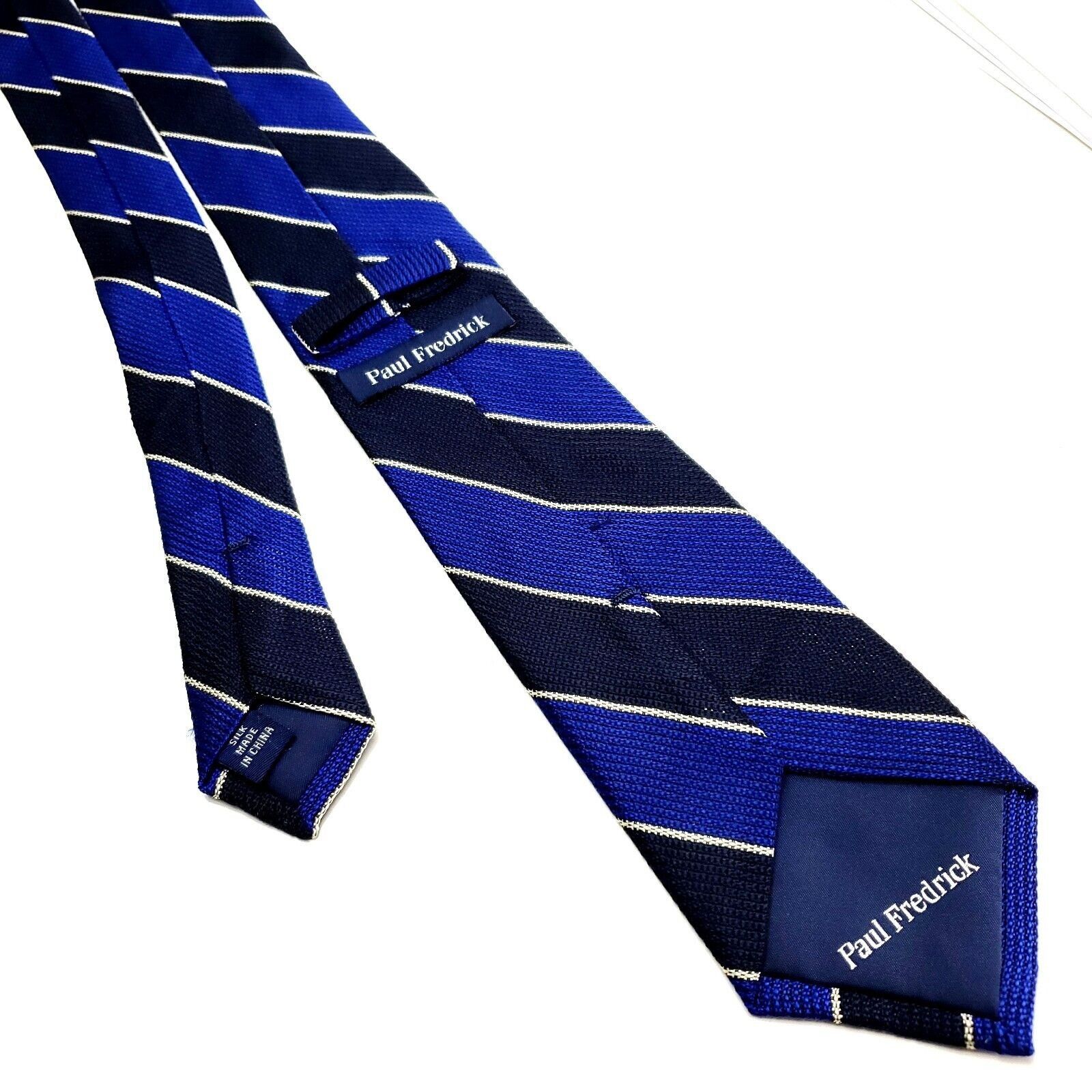 Paul Fredrick Paul Fredrick Blue Silk Tie Woven Striped Size ONE SIZE - 3 Thumbnail