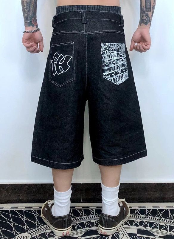 Graffiti Denim Jorts Vintage Style Baggy Hip Hop Party