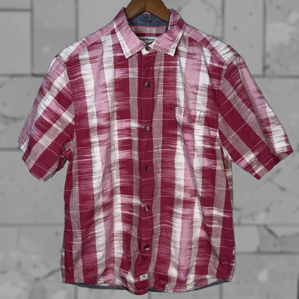 Tommy Bahama VINTAGE Tommy Bahama Silk Blend Pink Plaid Button-Up Shirt Adult Medium Mens Size US 31 - 1 Thumbnail
