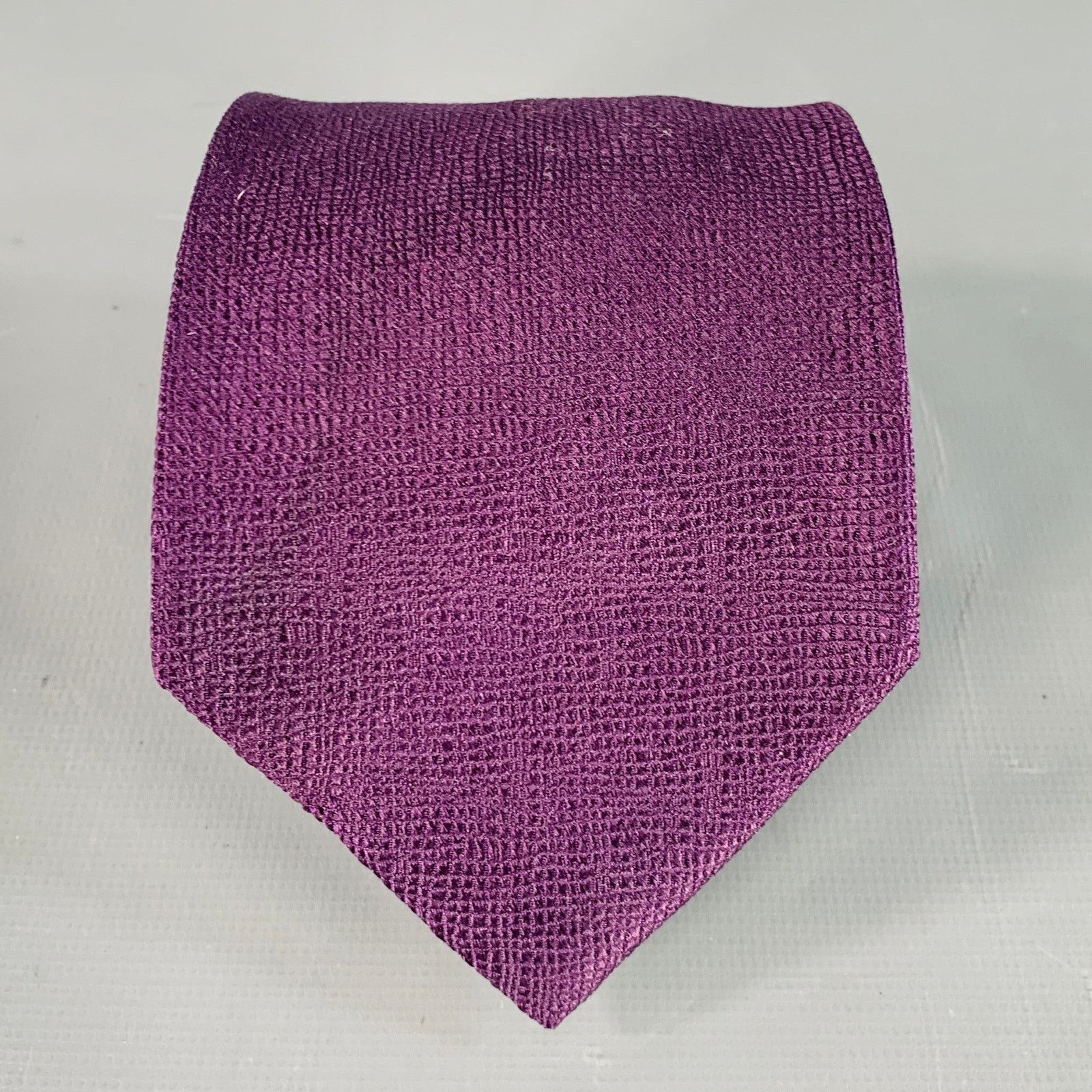 Valentino VALENTINO Purple Saffiano Crosshatch Textured Silk Tie Size ONE SIZE - 1 Thumbnail