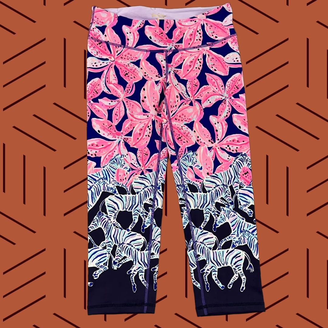 Lilly Pulitzer VINTAGE Lilly Pulitzer Luxletic Pants Womens M Jolena Weekender Zebra Floral Purple Size 32" / US 10 / IT 46 - 1 Thumbnail