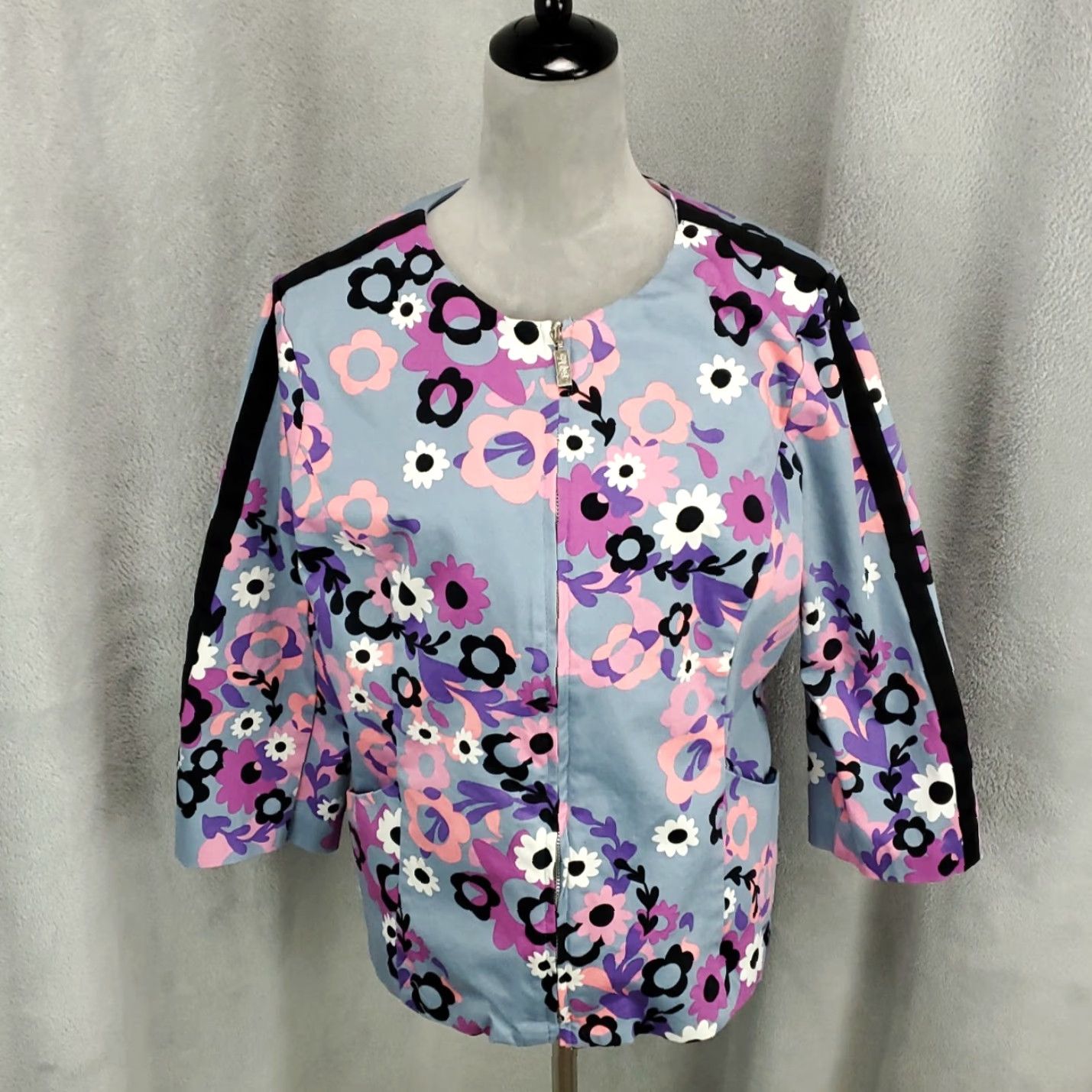 Bob Mackie VINTAGE Mackie Bob Wearable Art Cardigan Jacket Womens Large Purple Floral Zip Up Size L / US 10 / IT 46 - 2 Thumbnail