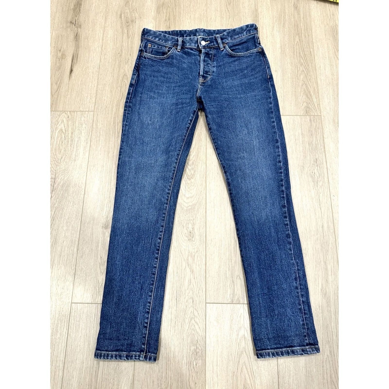 Buck Mason Buck Mason Men's Maverick Slim Denim Jeans 33x32 14oz Made in USA Blue Cotton Denim 5-Pocket Slim Button Rise Mid Adult Mens Regular Size 33x32 Size US 33 - 2 Thumbnail