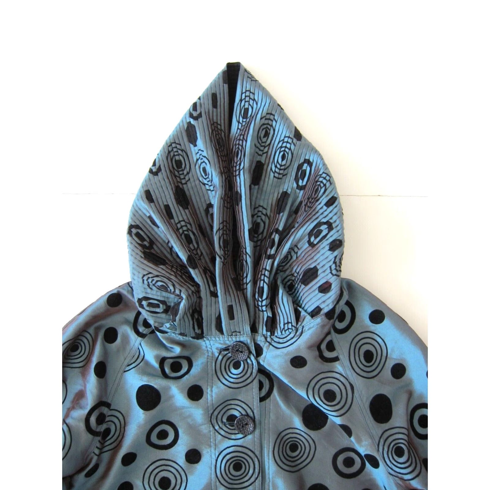Vintage LINDI Green Black Polk Dot Pocket Hooded Reversible Jacket Pea Coat Women XS Size XS / US 0-2 / IT 36-38 - 4 Thumbnail