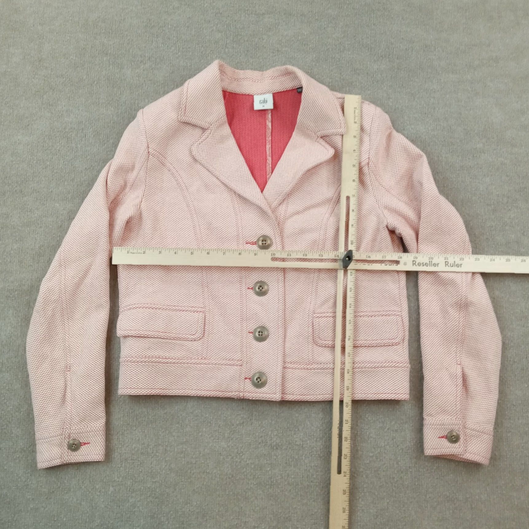 Vintage Cabi Womens Medium Red White Geometric Casual Collar Jacket with Pockets Size M / US 6-8 / IT 42-44 - 2 Thumbnail
