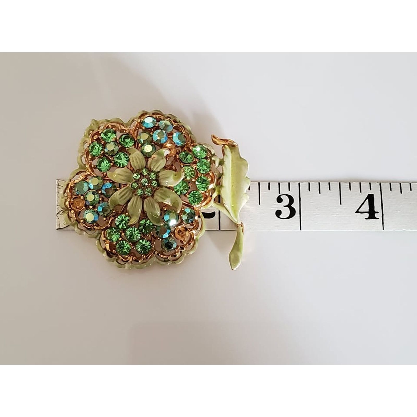Other Vintage Sage Green Enamel and Rhinestone Flower Brooch Size ONE SIZE - 5 Thumbnail